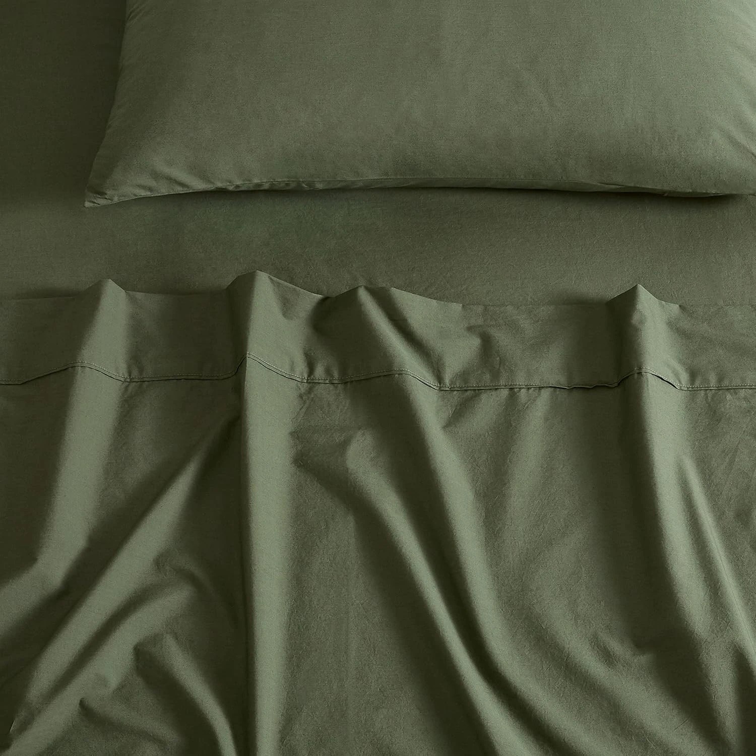3 Gioia Casa Vintage Washed Cotton Sheet Set Soft Breathable - Queen Bed - Khaki Green, 3 of 4