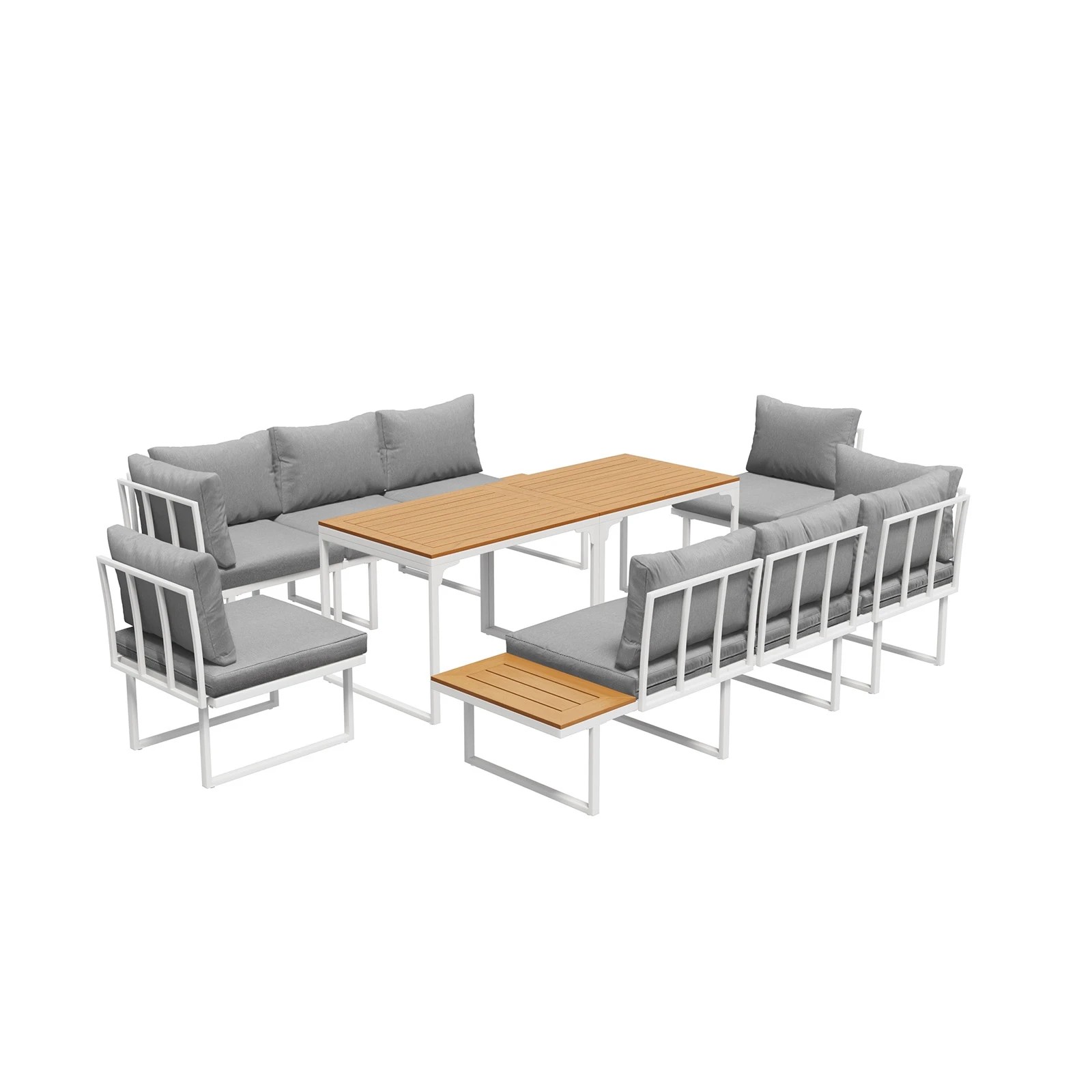 1 Livsip 8 Seater Outdoor Dining Sofa Setting Lounge Side Table Furniture - Multi, 1 of 8