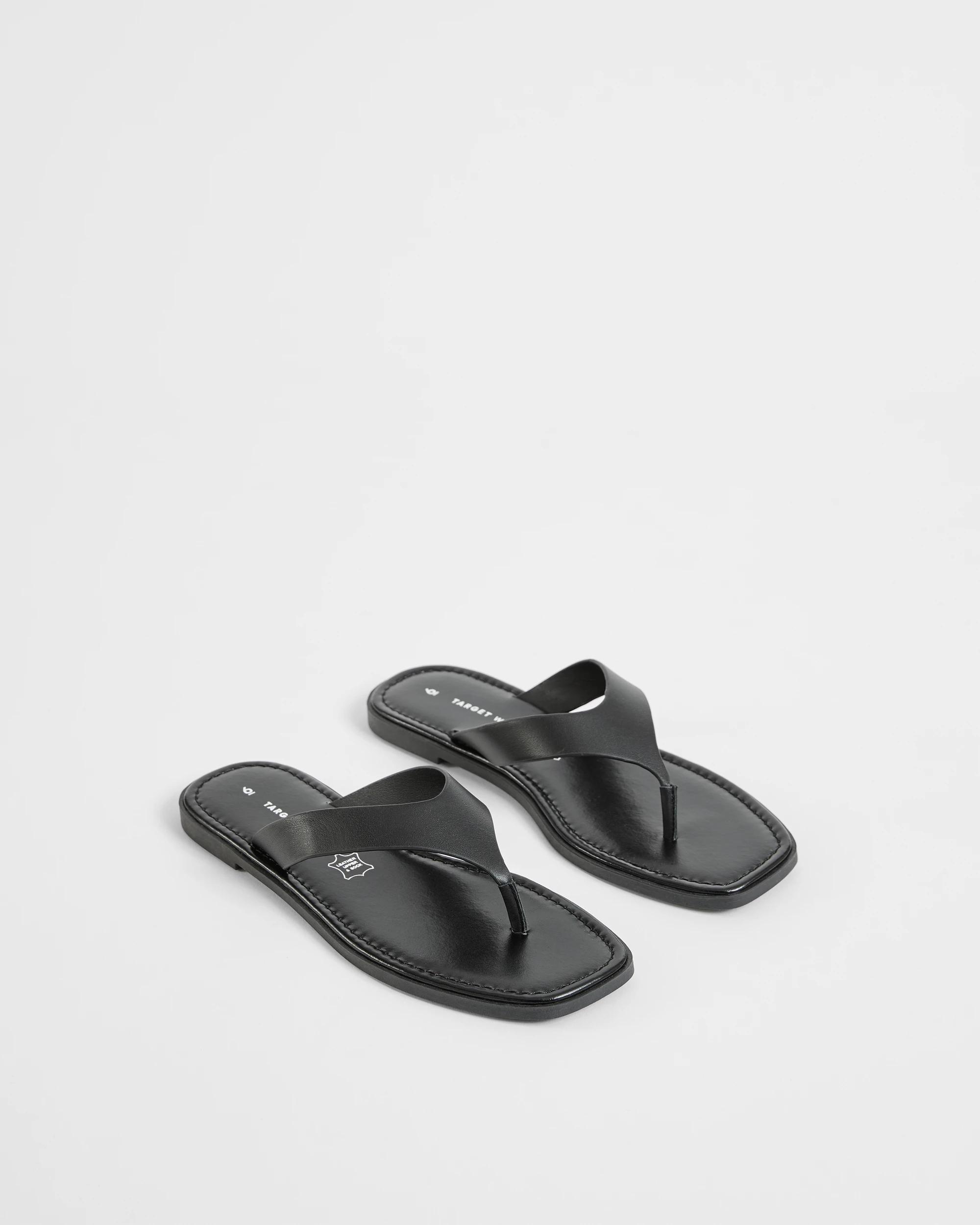 2 Target Woman Genuine Leather Square Toe Thongs BLACK LEATHER, 2 of 3