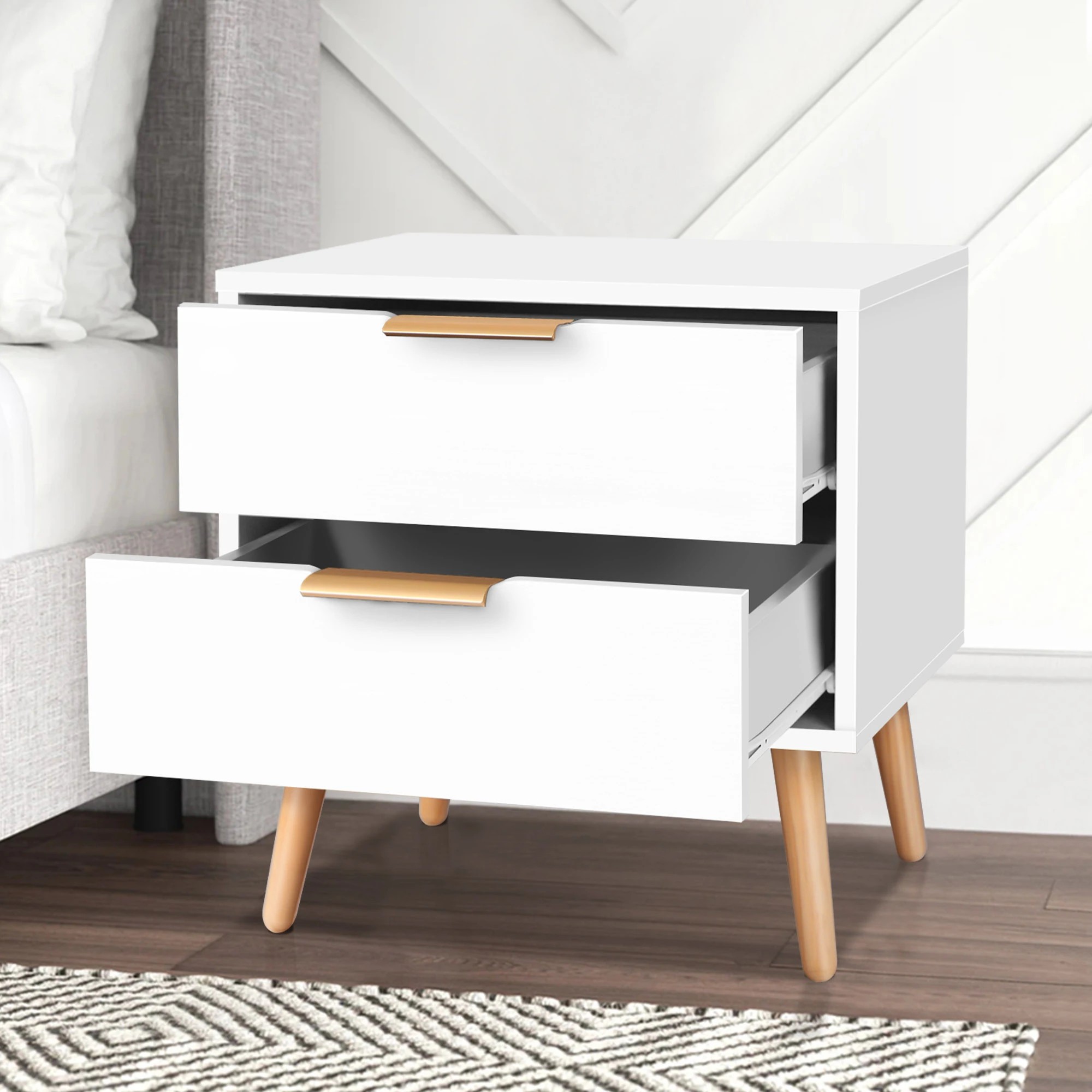 7 Alfordson Bedside Table Nightstand Side Storage Cabinet Scandinavian - White, 7 of 10