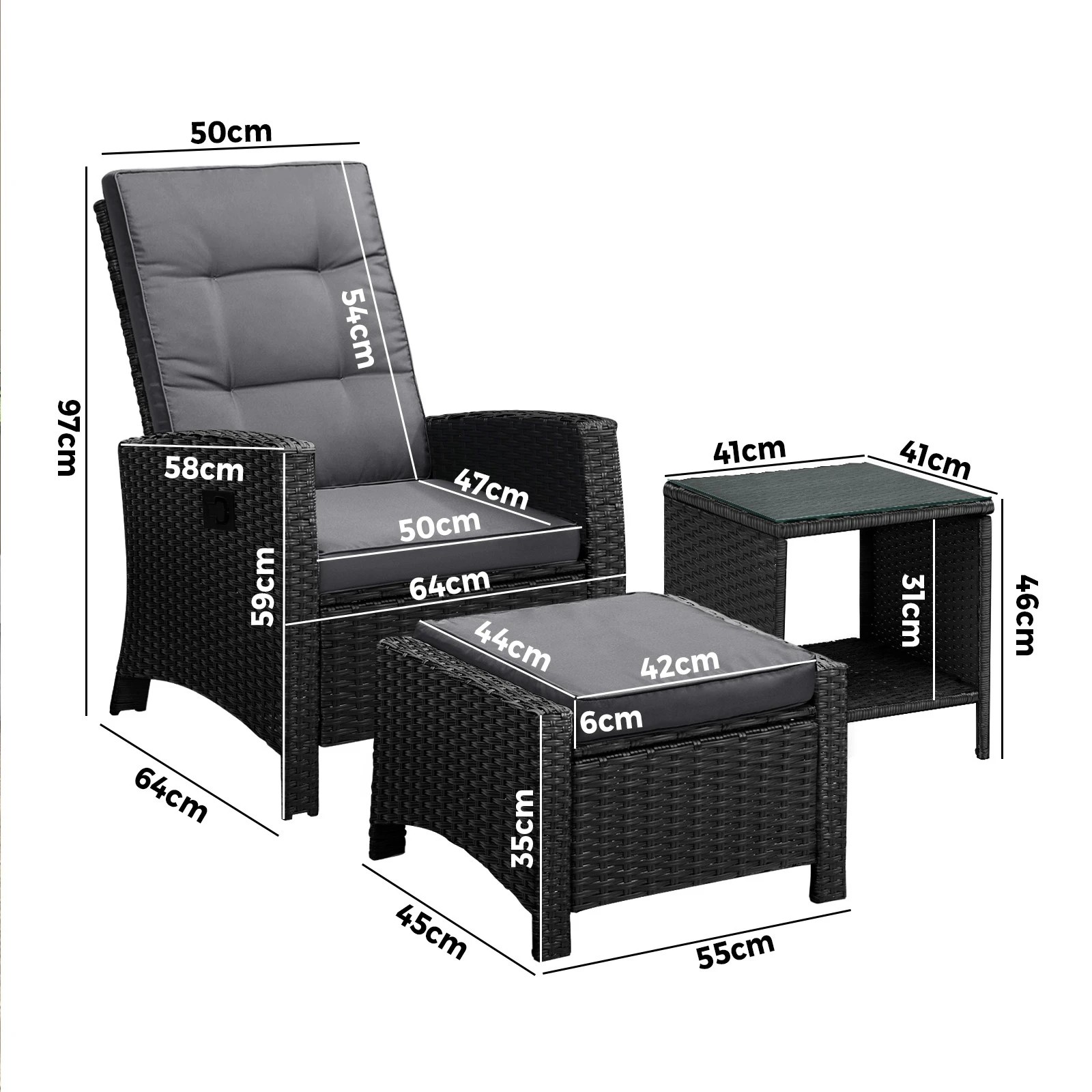 3 Livsip Outdoor  Recliner Chair & Table Set Wicker Lounge Patio Furniture Setting
 - Black, 3 of 10