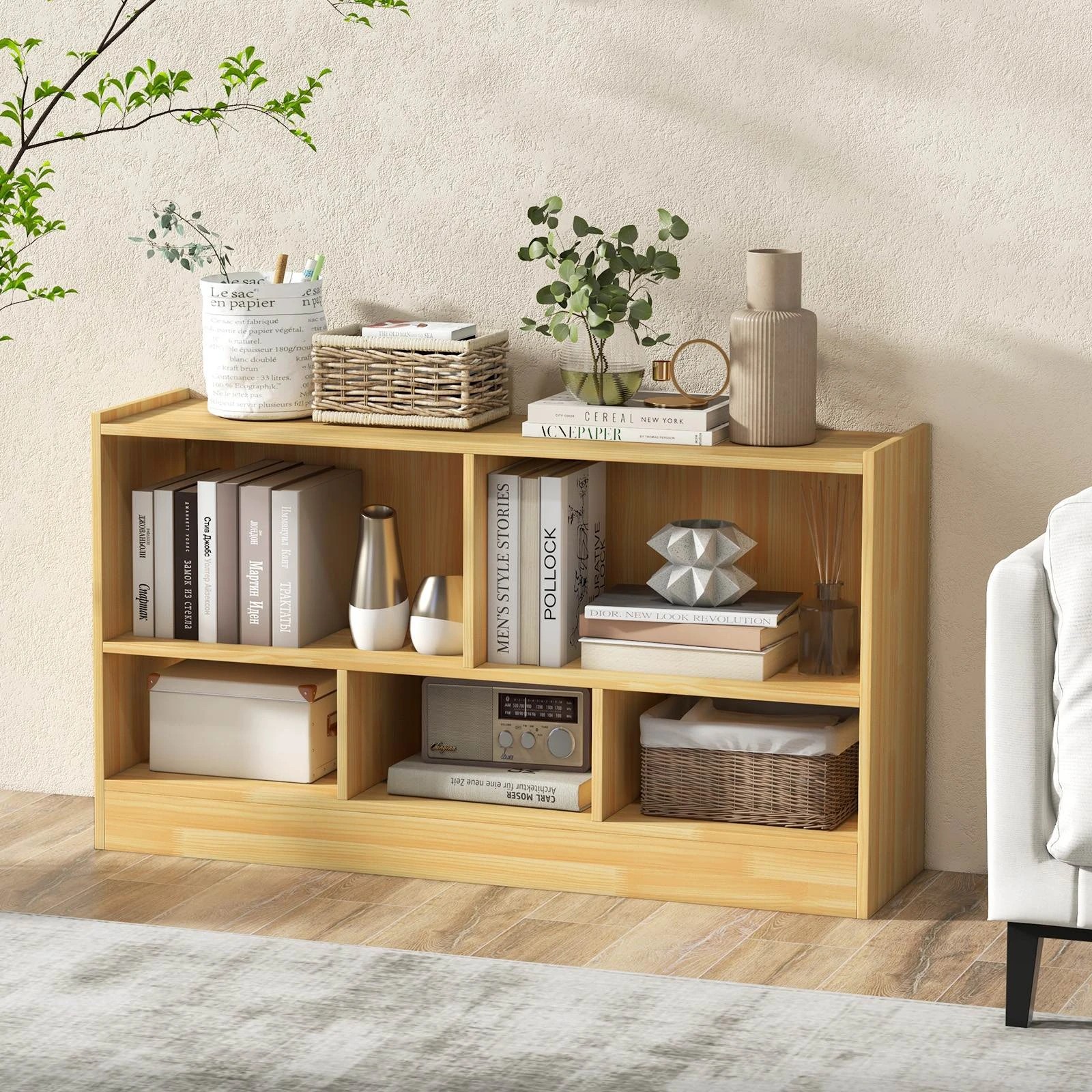 3 Costway Wooden Toy Organiser 5-Cube Cabinet Bookcase - Natural, 3 of 5
