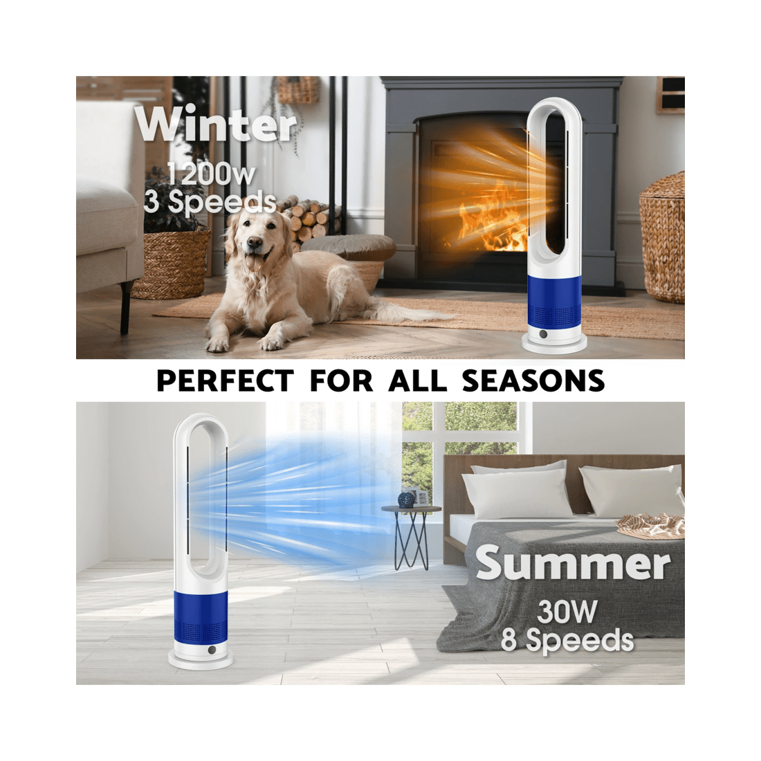 3 Advwin Bladeless Tower Fan, 2 In 1 Electric Fan Heater With 8 Speeds, for Room Bedroom Office Use, 3 of 3