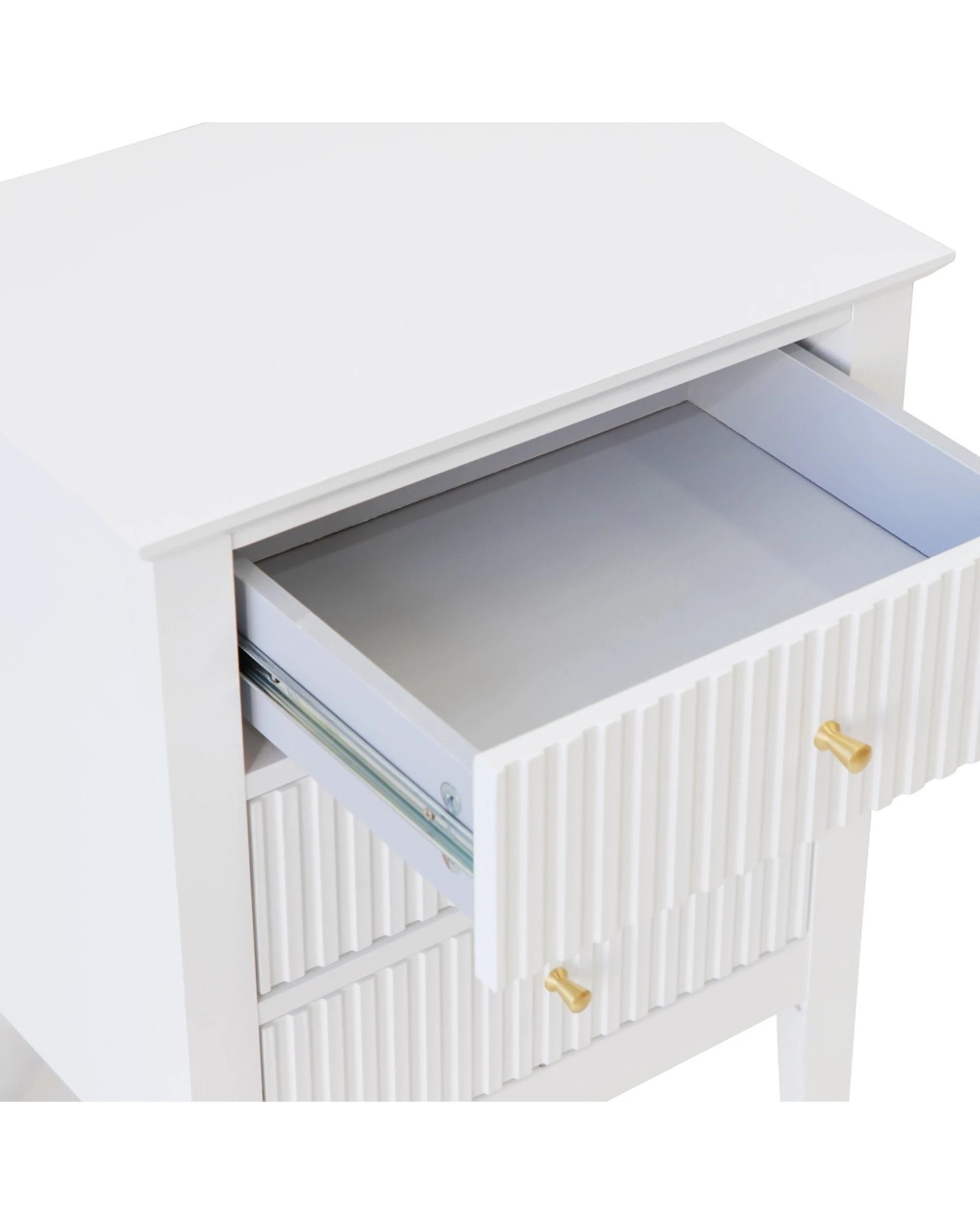 5 Alpine Bay Zara Fluted 3 Drawer Side Table With Shelf Storage Classic Style 48x35x61.5cm - White, 5 of 9