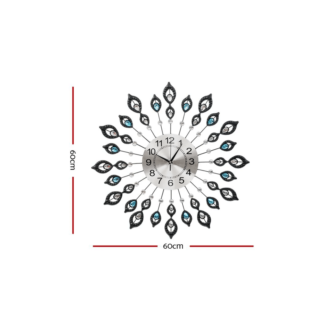 2 Artiss 60cm Wall Clock Large 3D Peacock Crystal - Black, 2 of 6