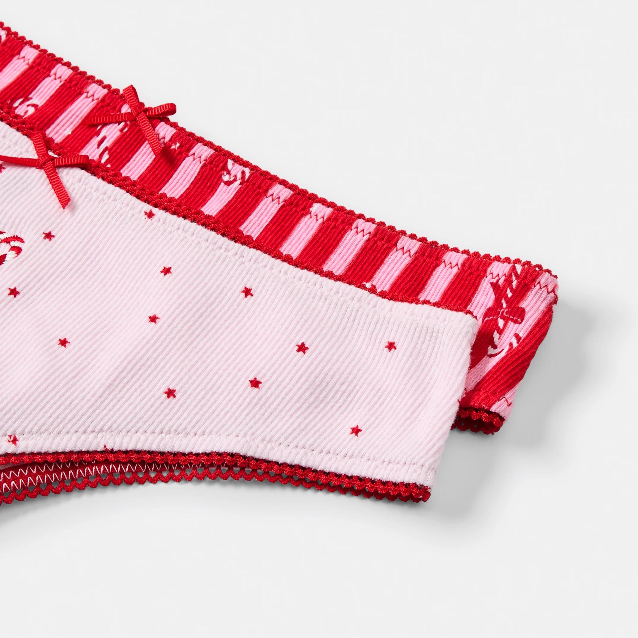 3 2 Pack Cotton Ribbed Christmas Cheeky Bikini Briefs Candy Cane, 3 of 9
