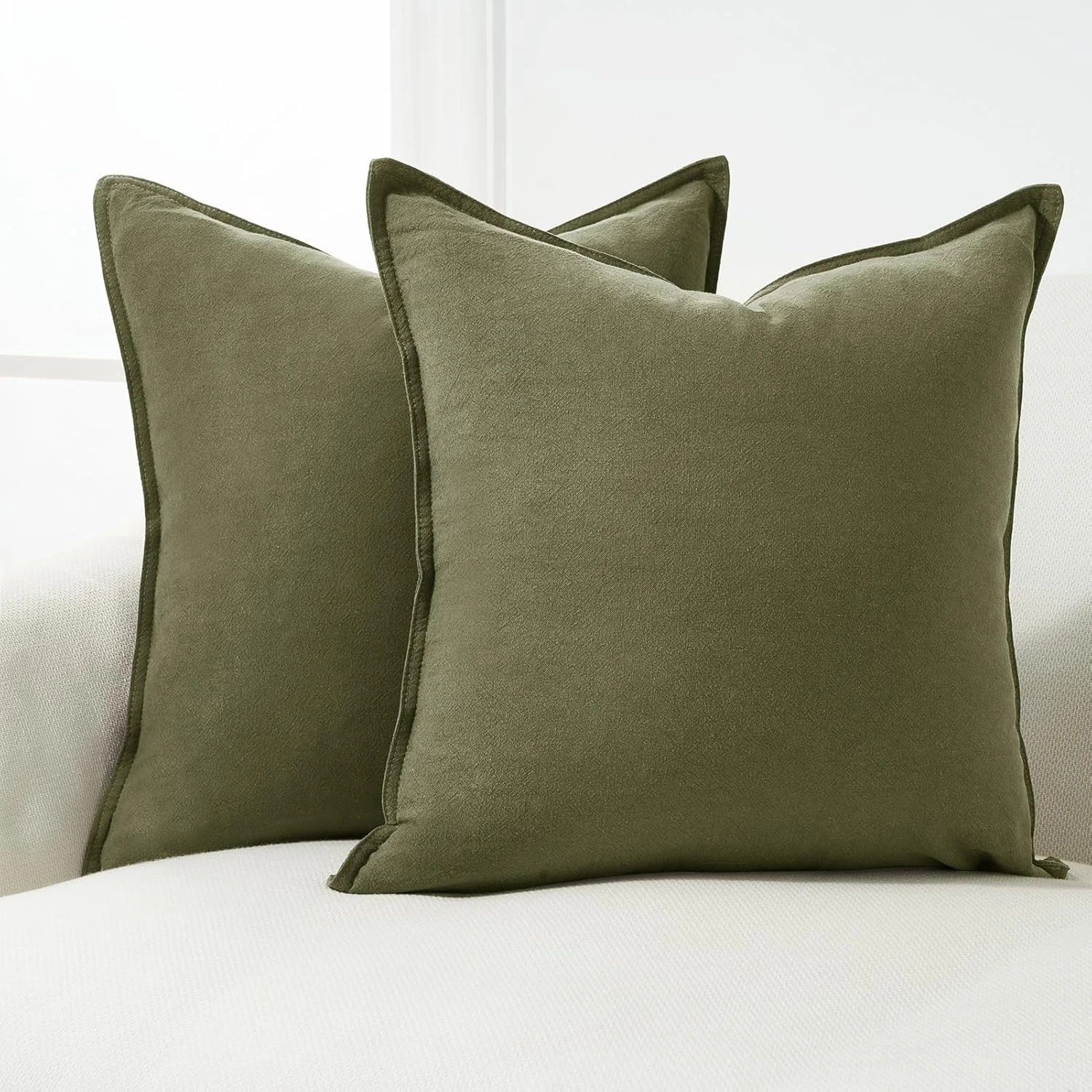 2 Gioia Casa 2-Pack Linen-Cotton Blend Cushion Covers 45x45cm - Olive Green, 2 of 4