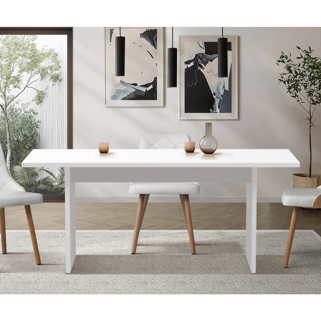 3 Oikiture 180cm Dining Table Rectangular Kitchen Dining Table Timber
 - White, 3 of 9