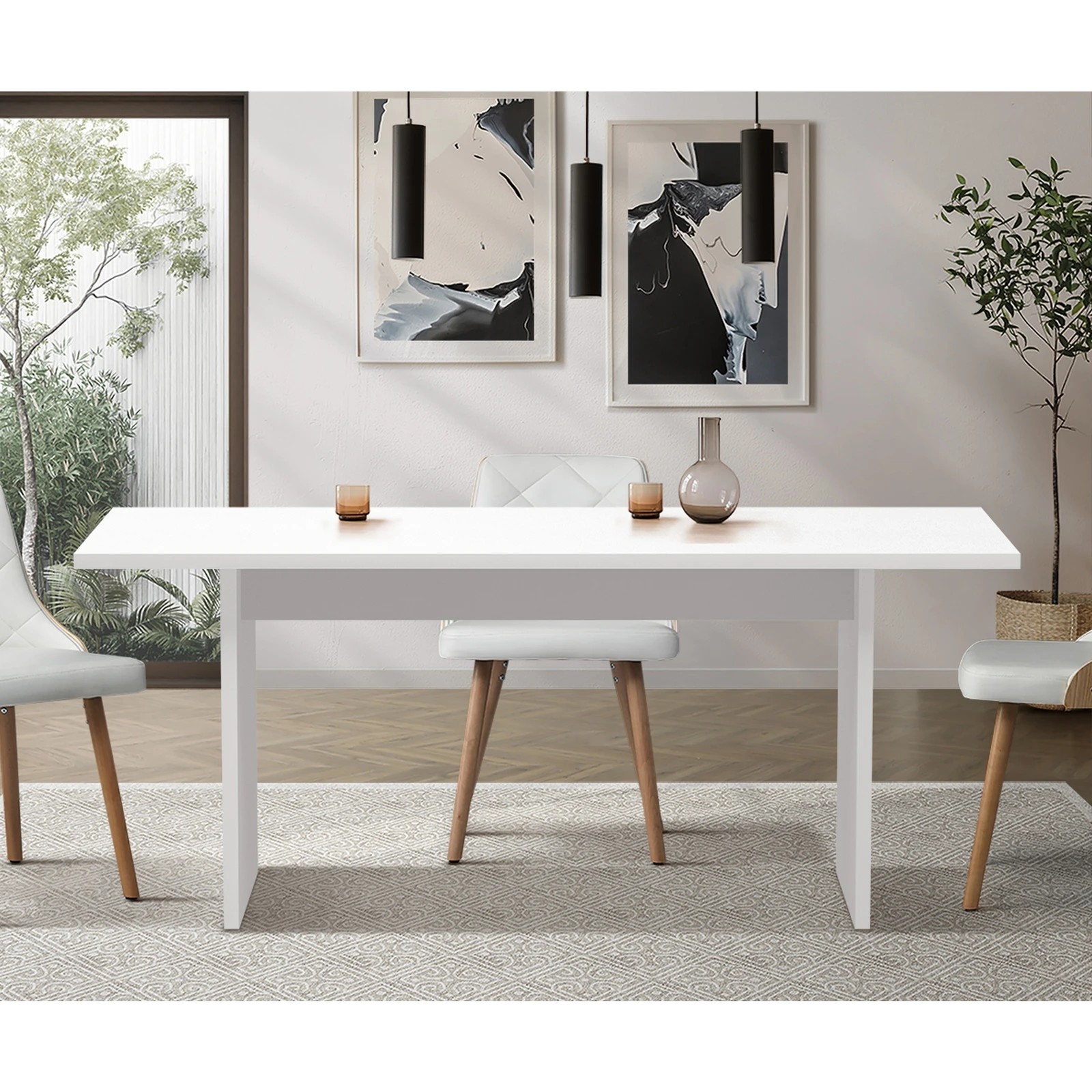3 Oikiture 180cm Dining Table Rectangular Kitchen Dining Table Timber
 - White, 3 of 9