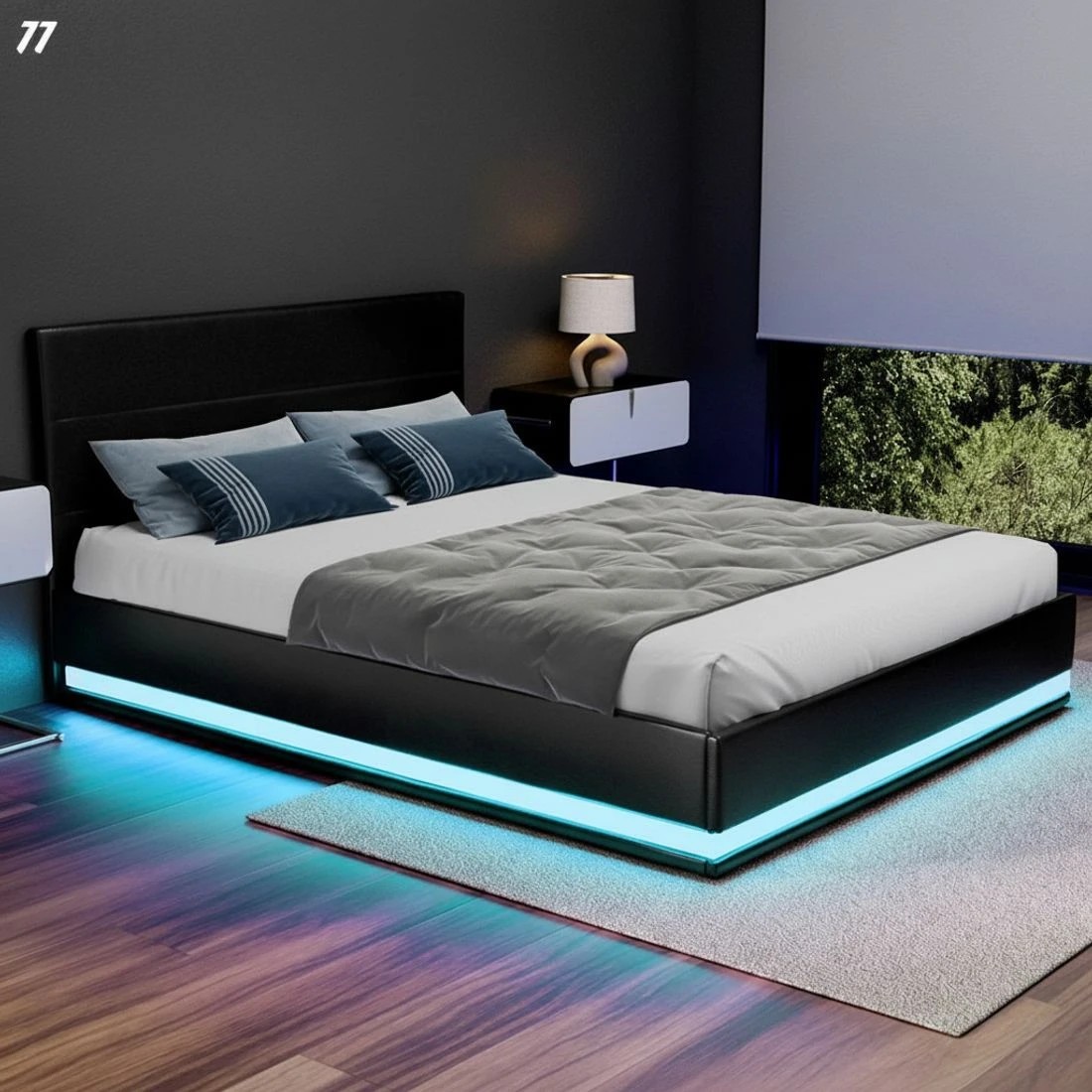 6 Artiss Bed Frame Double Size LED Gas Lift  LUMI - Black, 6 of 7