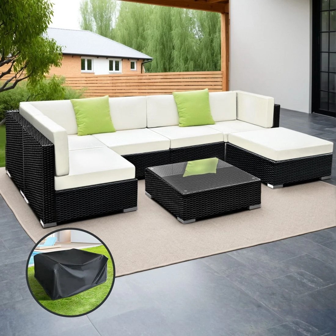 3 Gardeon 7-Piece Outdoor Sofa Set Wicker Couch Lounge Setting Cover - Black, 3 of 7