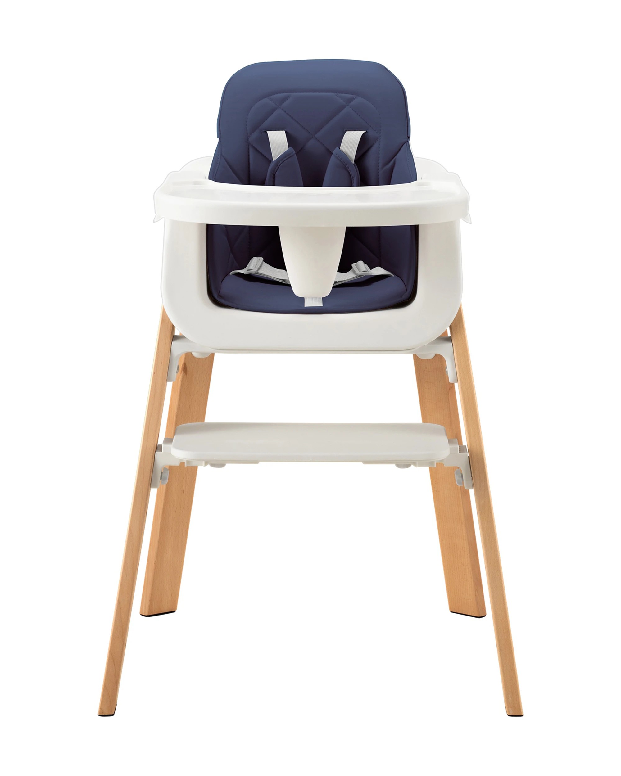 2 PlayPals 3-In-1 Baby High Chair Stable Wooden Feeding Chair Adjustable Tray & Footrest Blue, 2 of 9