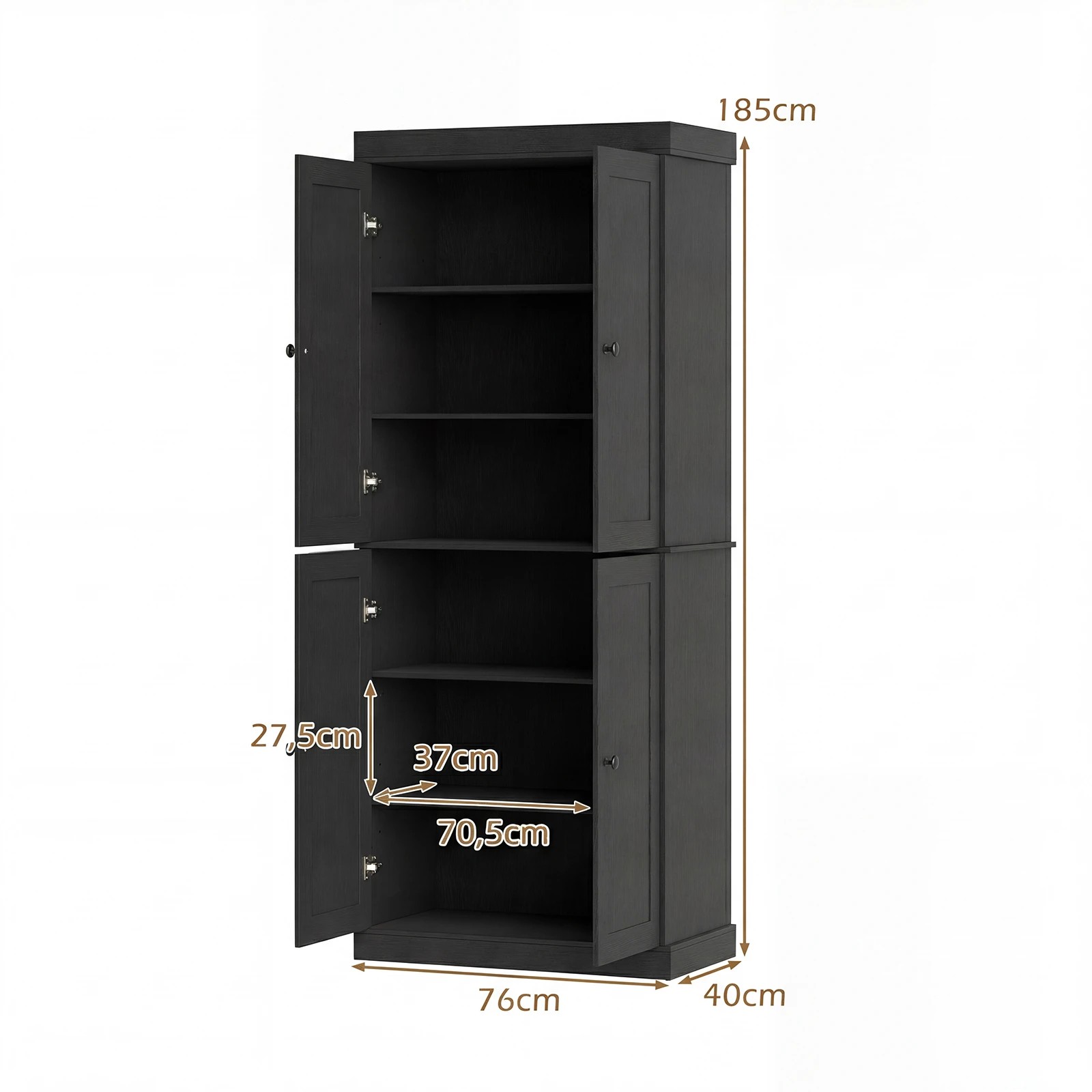 2 Costway 185cm 4-Door Buffet Sideboard Cupboard 6-Tier Storage Cabinet - Black, 2 of 4