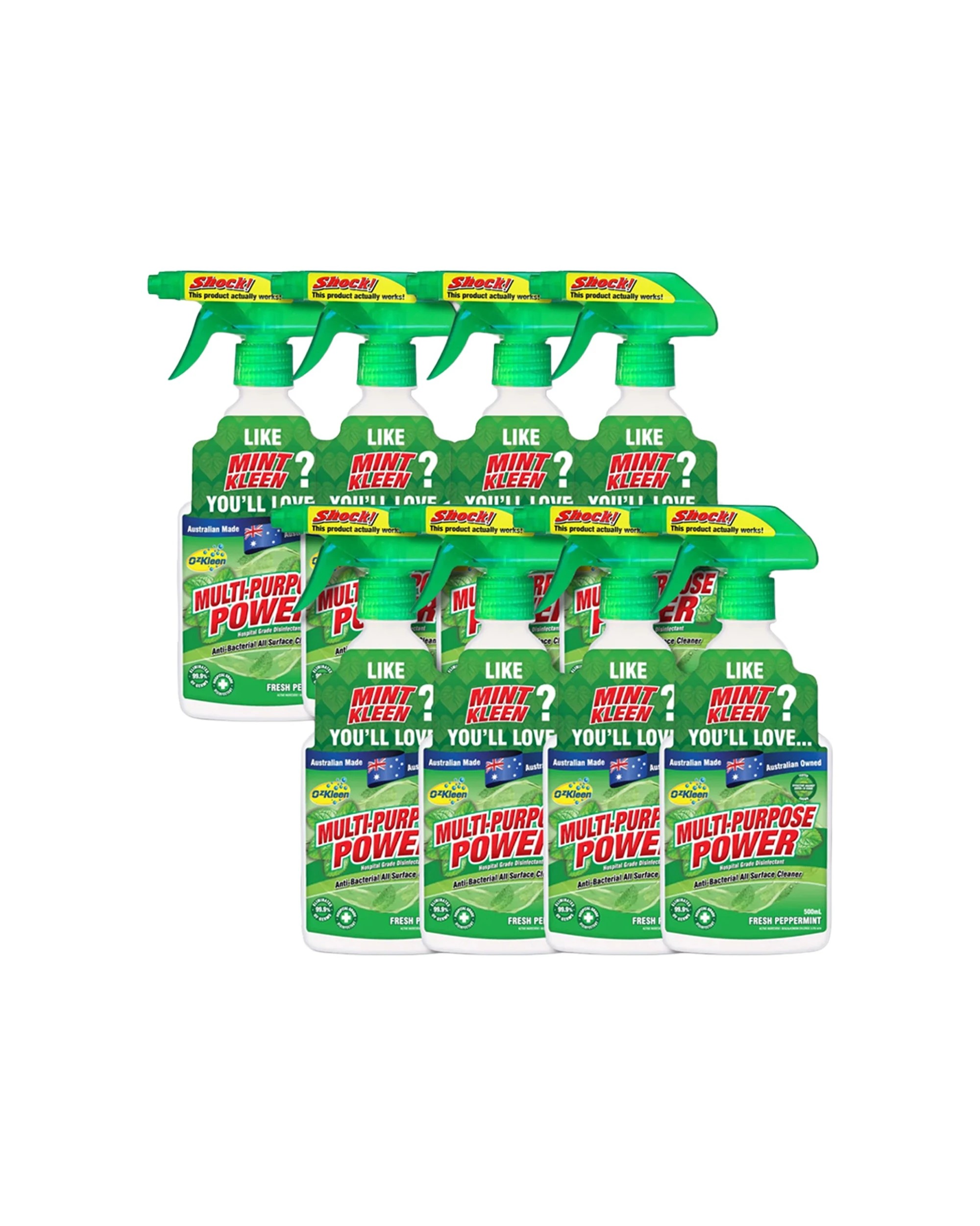 1 OzKleen Multi-Purpose Cleaner 8 x 500ml - Powerful Anti-Bacterial Formula - Green, 1 of 1