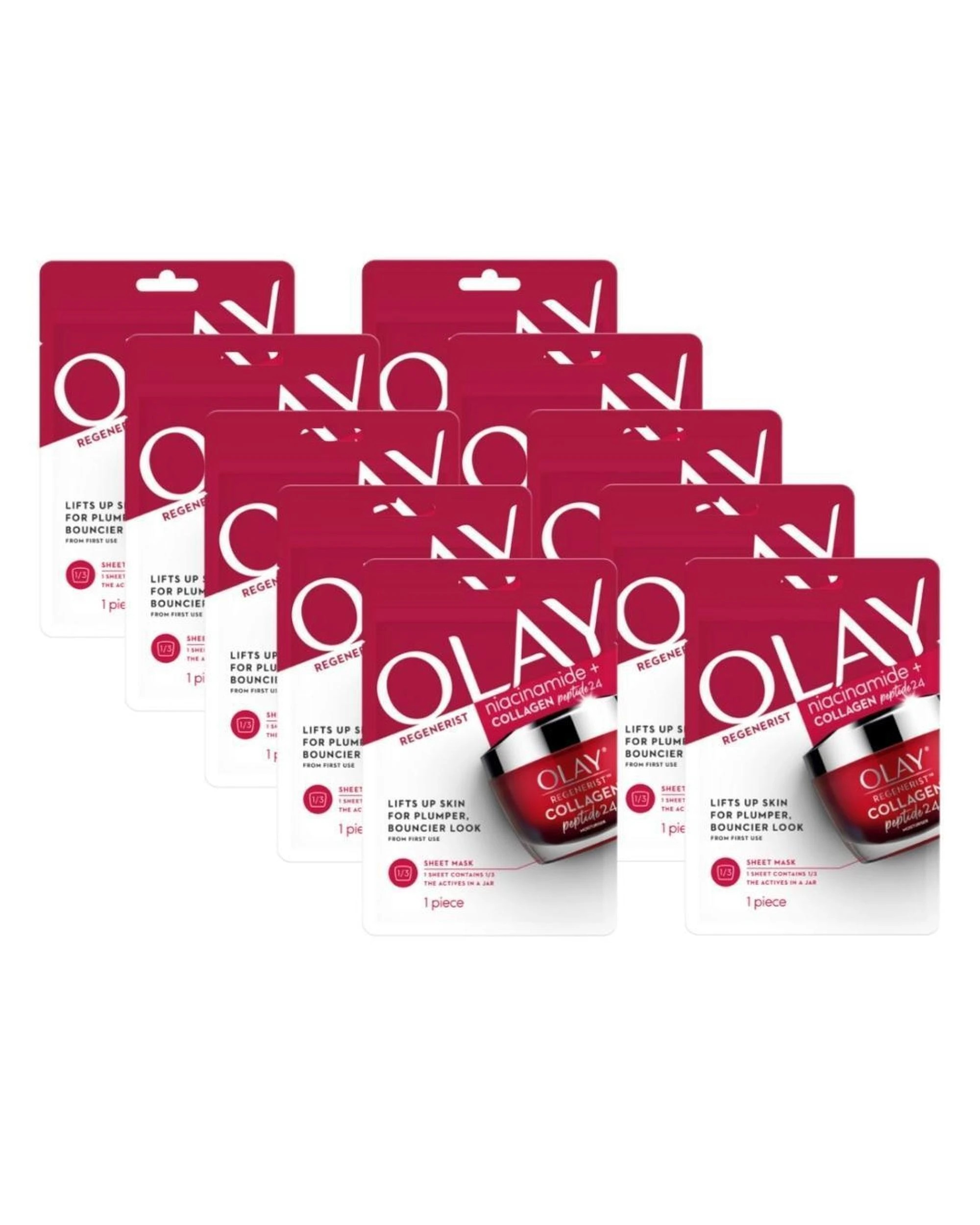 1 10 x Olay Regenerist Sheet Face Mask Niacinamide + Collagen Peptide 24, 1 of 6