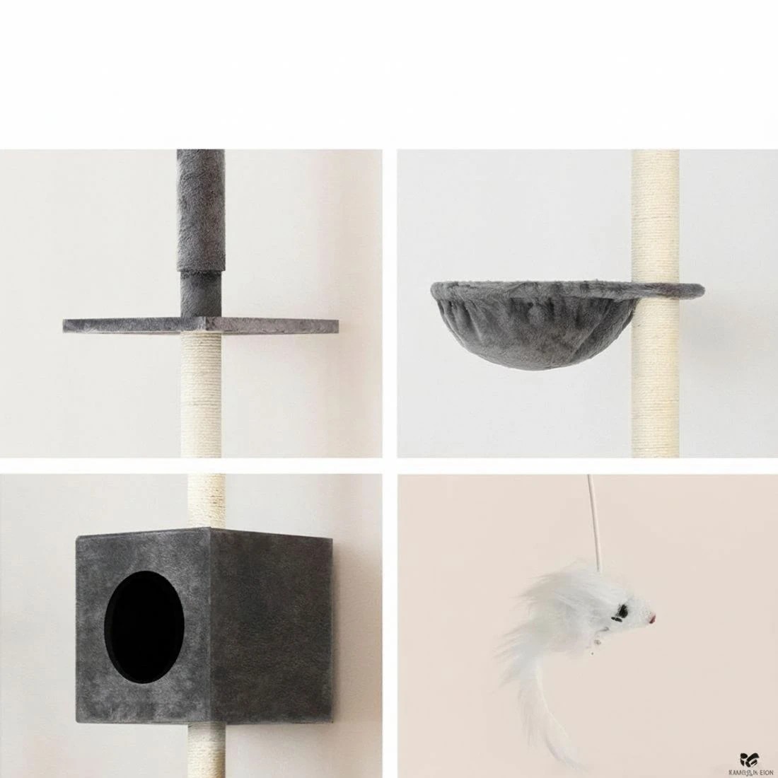 7 i.Pet Cat Tree 260cm Tower Scratching Post Scratcher Floor to Ceiling Cats Bed - Grey, 7 of 7