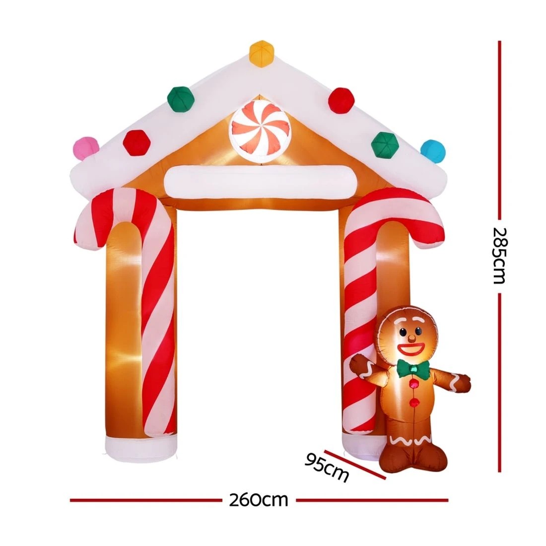2 Jingle Jollys Christmas Inflatable Archwary Ginger 2.8M Illuminated - Multi, 2 of 6
