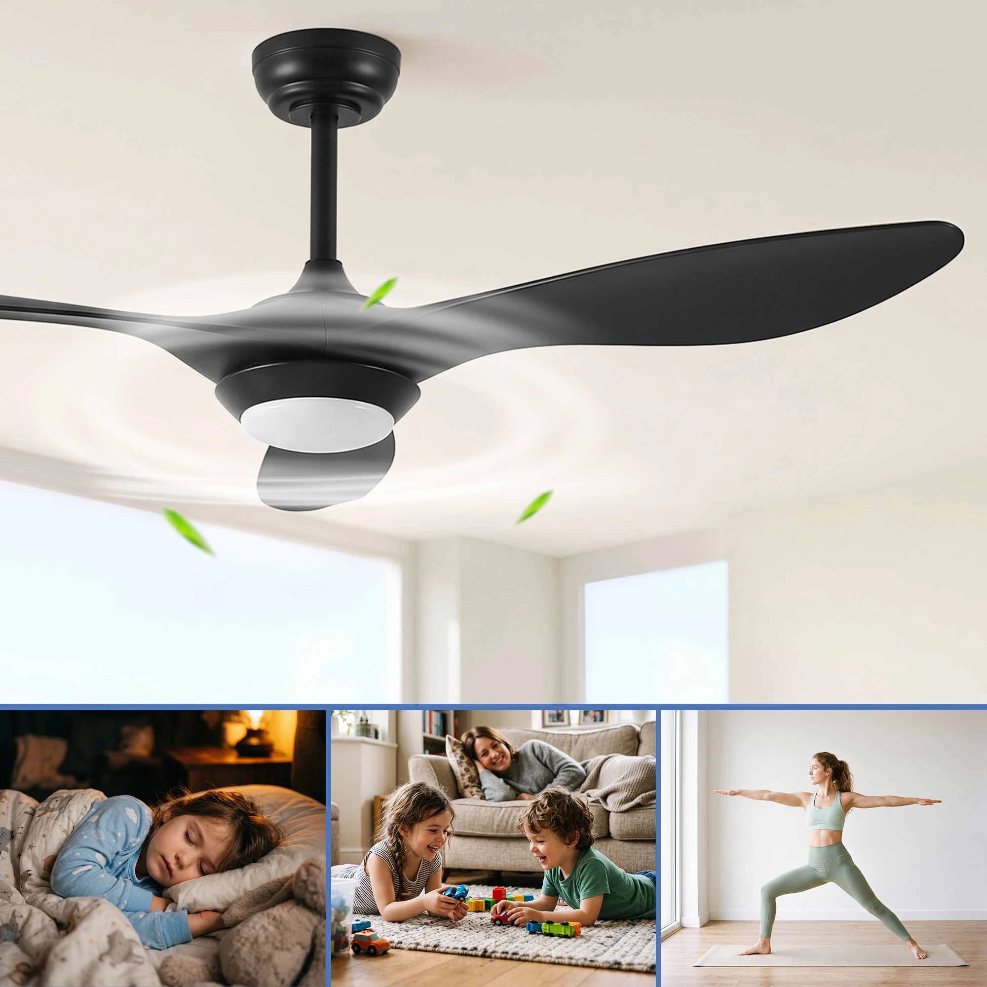 4 Devanti 52'' Ceiling Fan DC Motor w/Light w/Remote - Black, 4 of 9