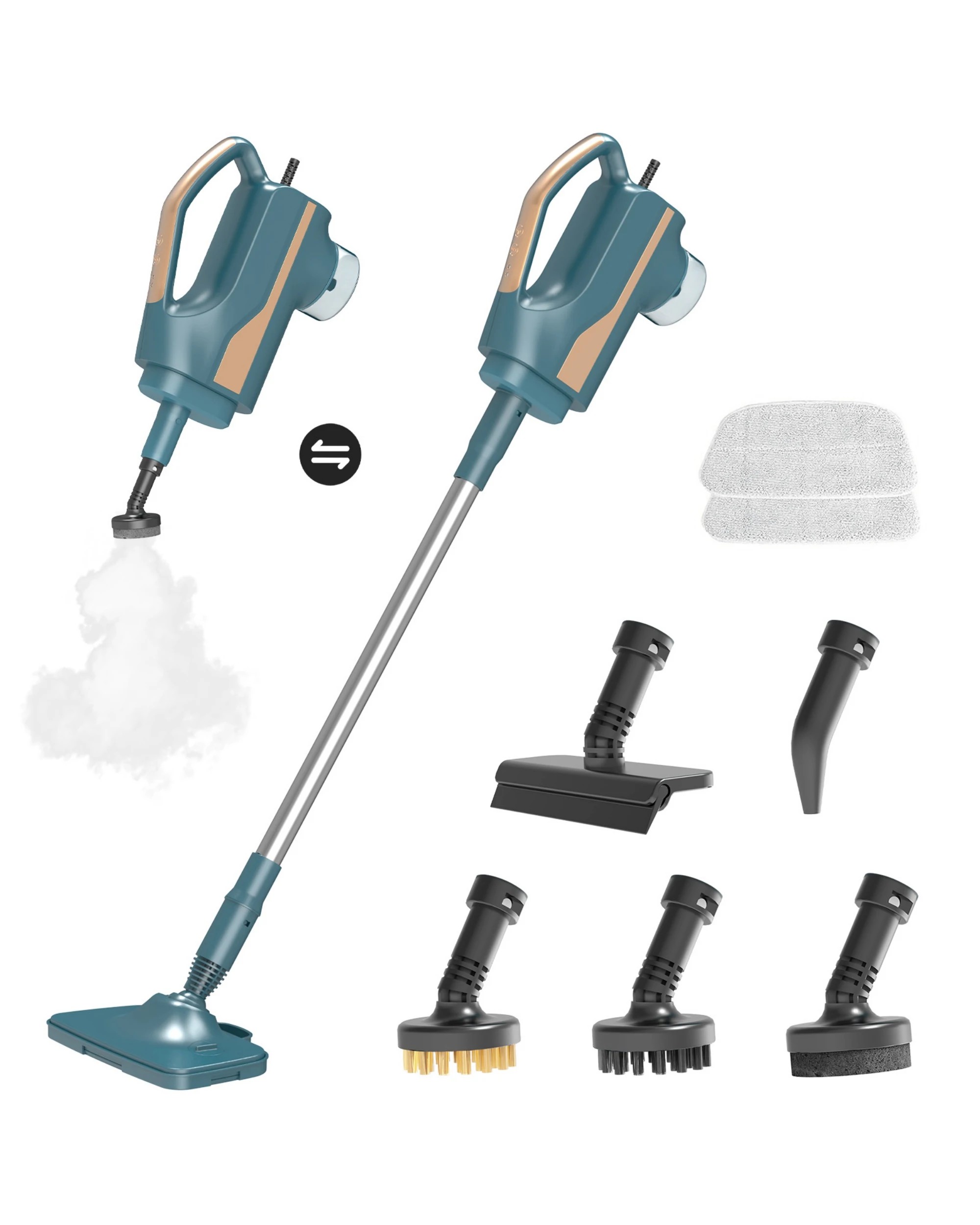 1 Advwin 1500W Steam Mop with Handheld Steamer 6 Attachments for Hard Floor Tile Glass - Green, 1 of 7