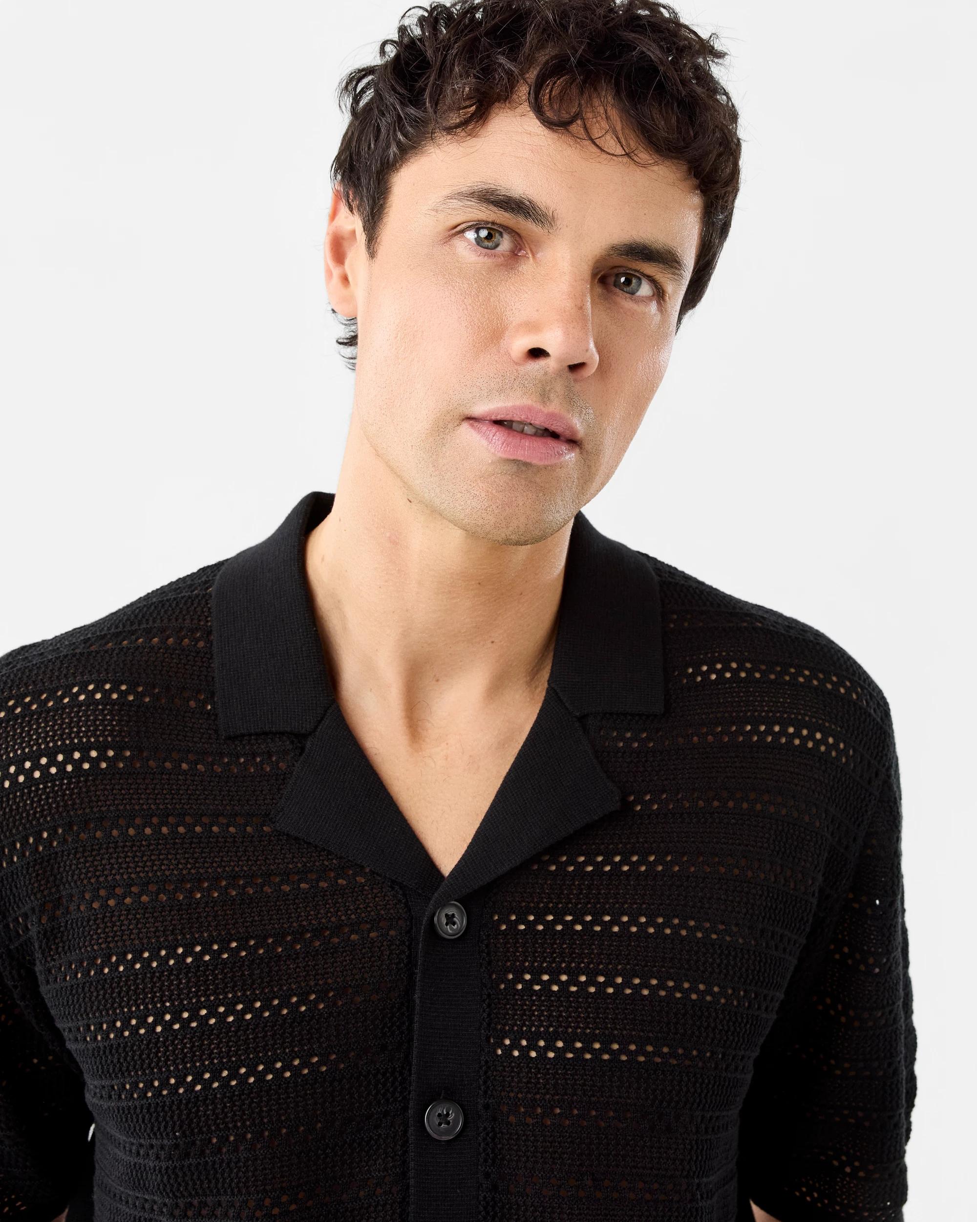 4 Short Sleeve Textured Knit Shirt Black, 4 of 6