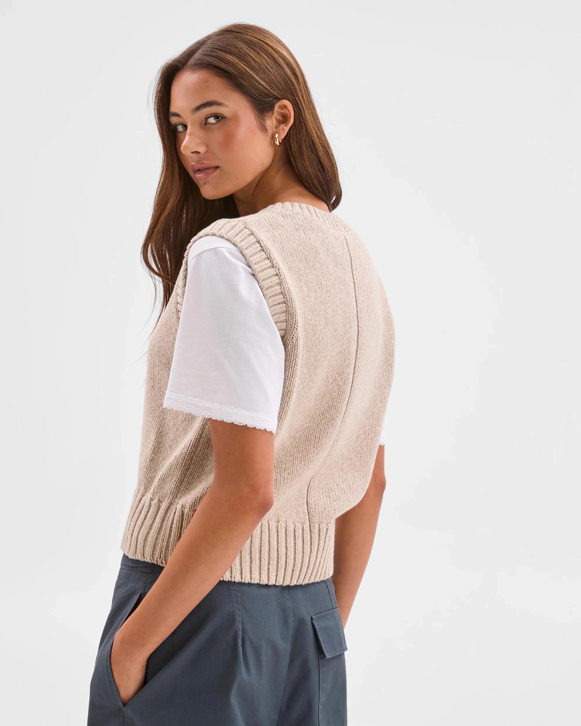 4 Lily Loves Australian Cotton Blend V-Neck Knit Vest OATMEAL, 4 of 6