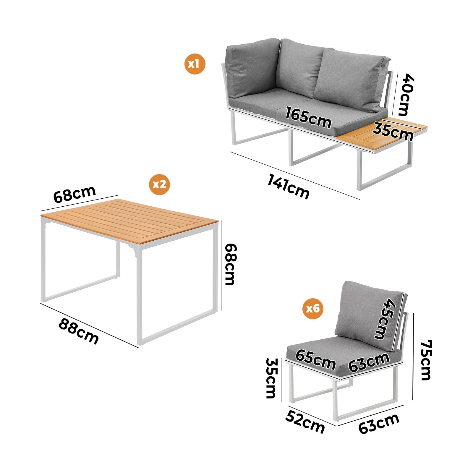 2 Livsip 8 Seater Outdoor Dining Sofa Set Lounge Furniture with Side Table - Multi, 2 of 8