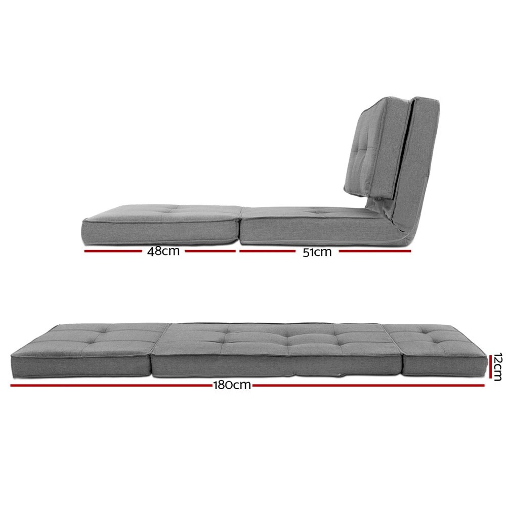 2 Artiss Floor Lounge Single Sofa Bed  Fabric - Grey, 2 of 6