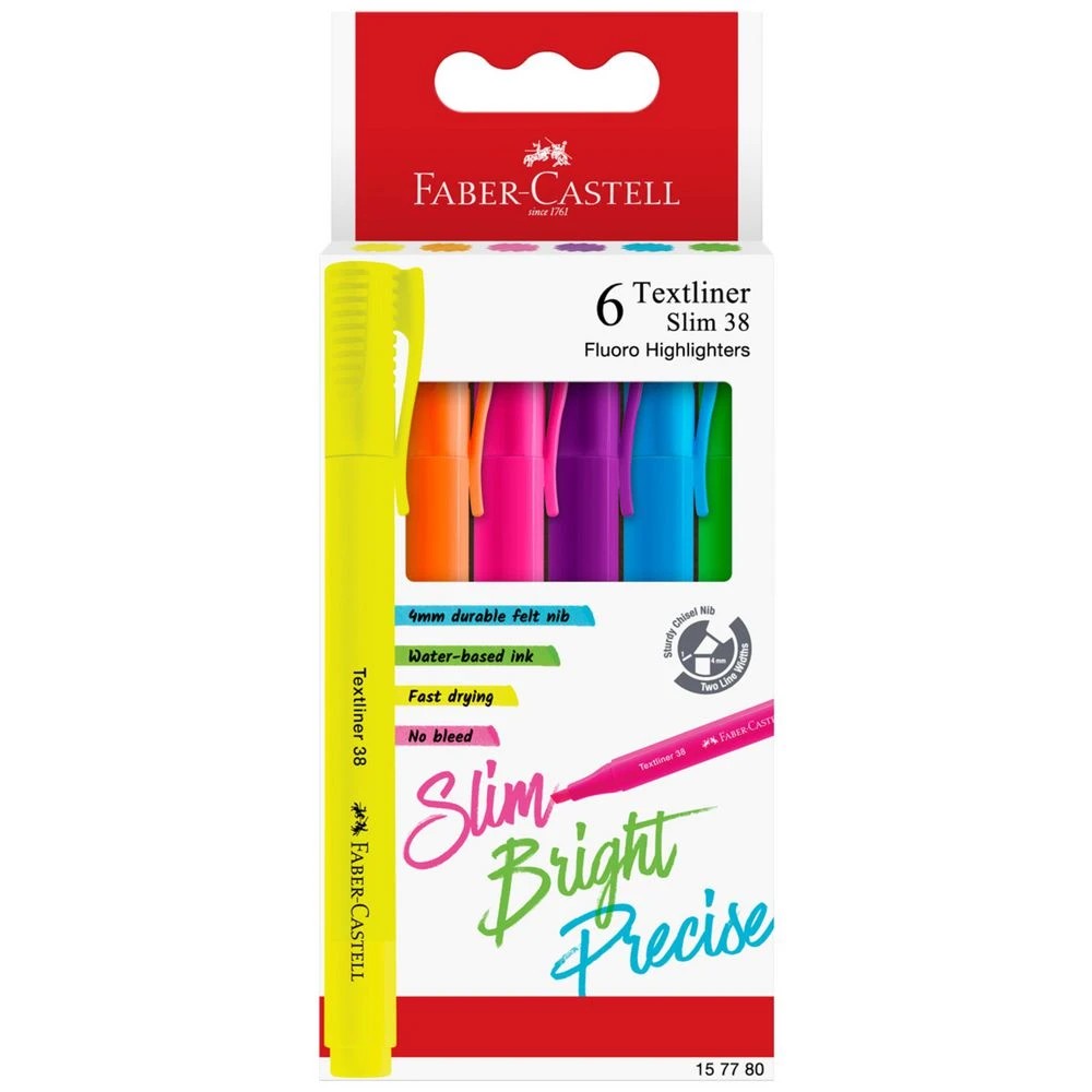 1 Faber-Castell Textliner 38 Highlighters Fluro Assorted 6 Pack, 1 of 7