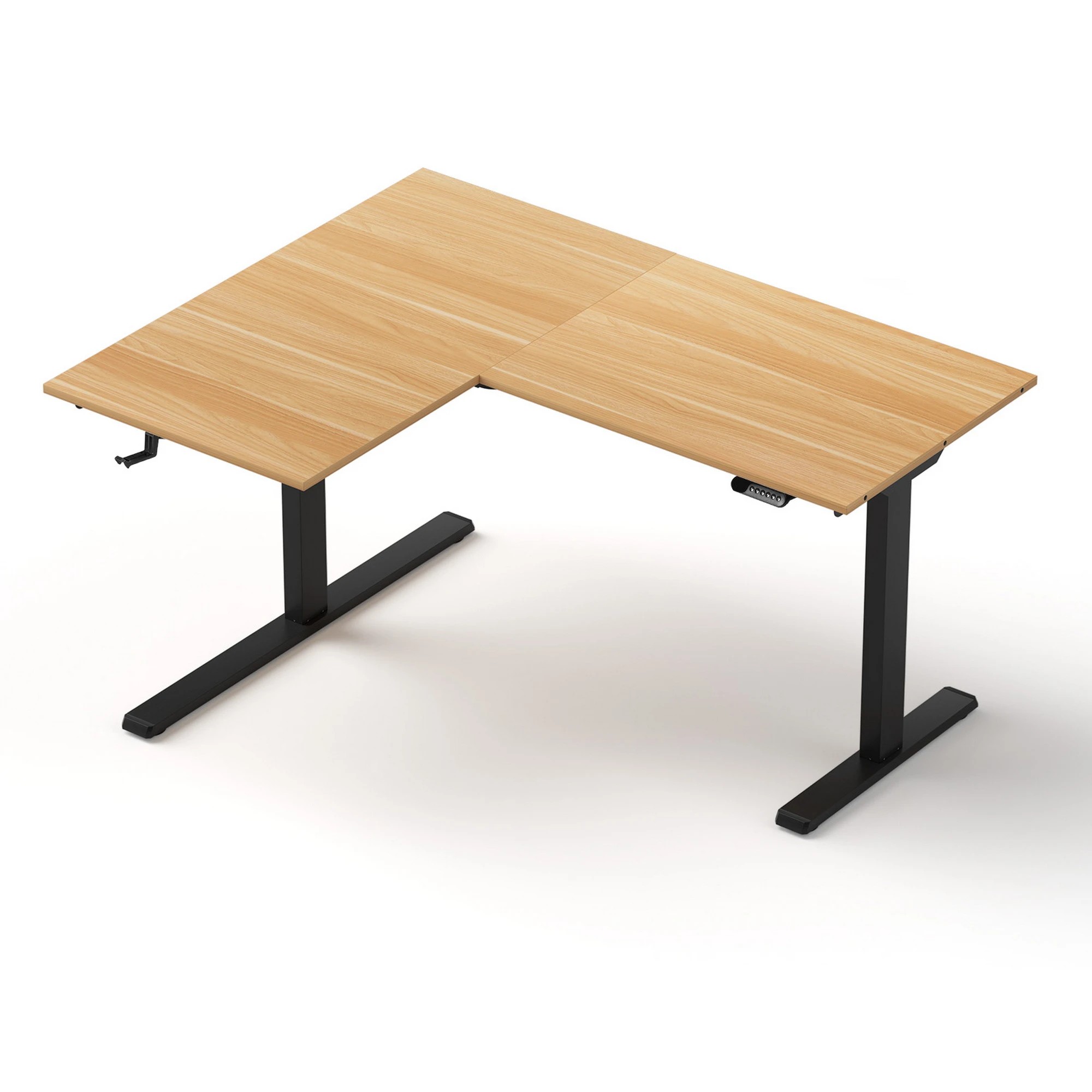 1 Artiss L-Shape Electric Standing Desk Sit Stand Up Height Adjustable Motorised - Brown, 1 of 9