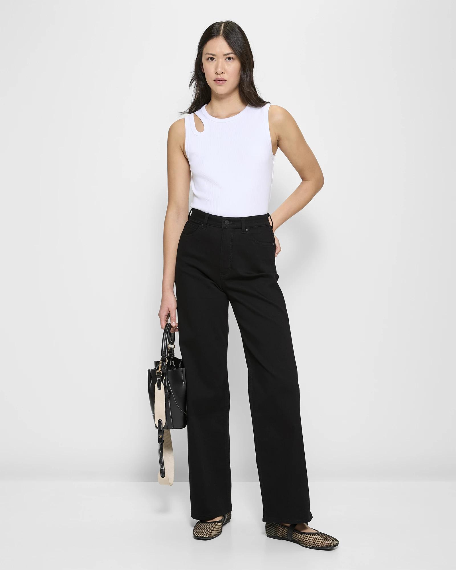 1 Target High Rise Full Length Wide Leg Denim Jeans - Shape Your Body FADED BLACK
