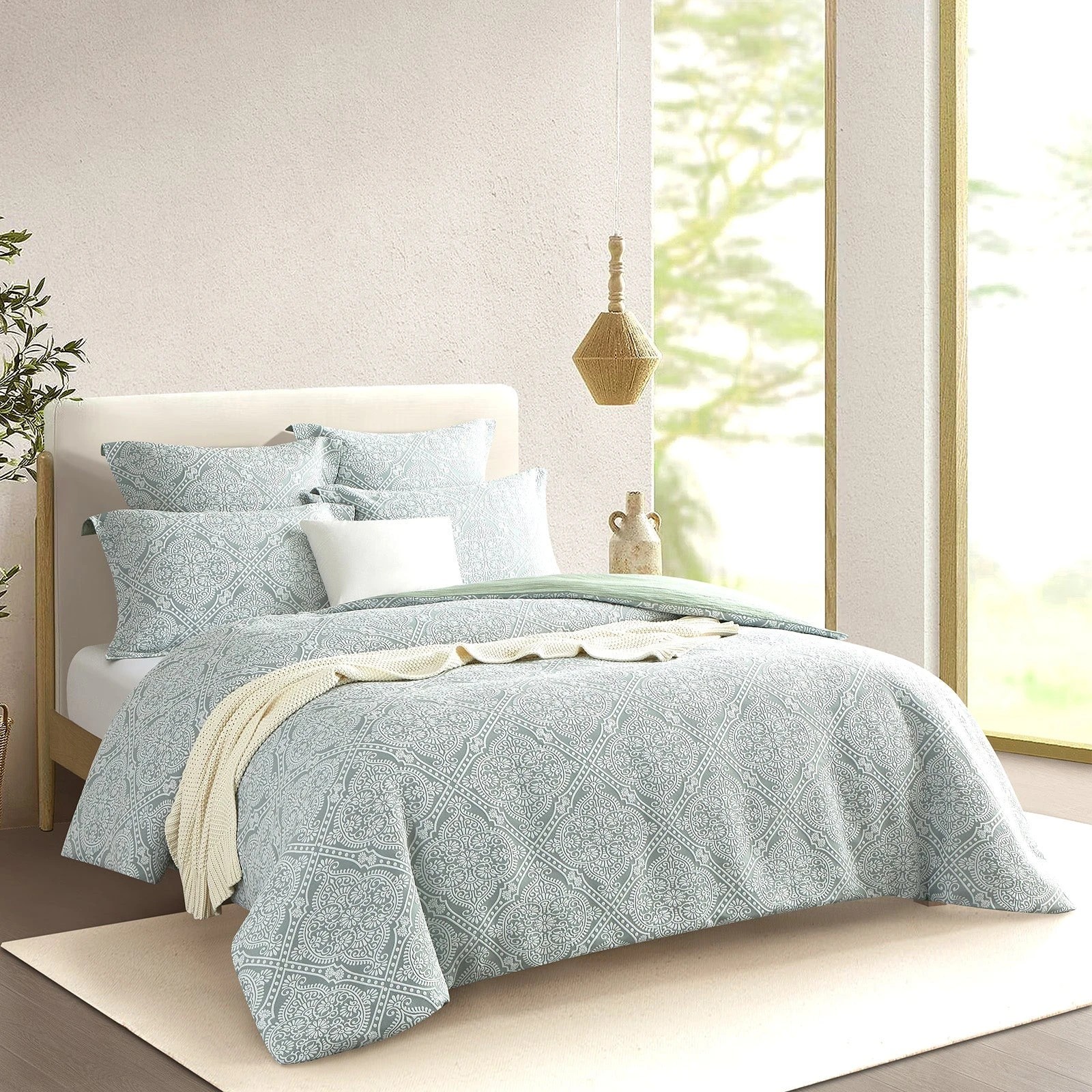 2 Renee Taylor Mayfair Jacquard Cotton-Blend Quilt Cover Set, Sage. - Green, 2 of 4