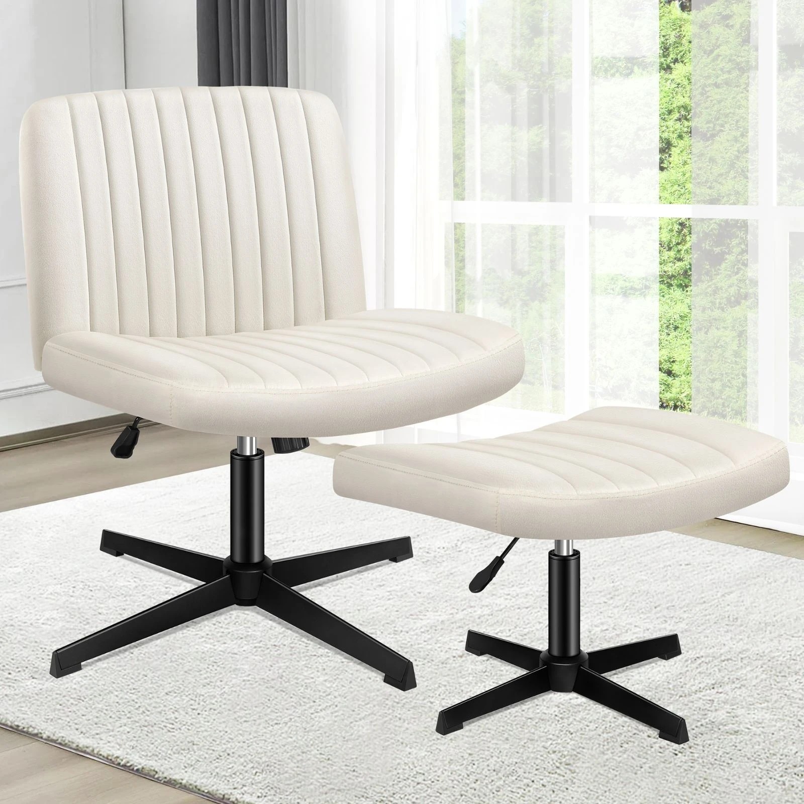 7 Alfordson Office Chair Computer Executive Seat Work Ottoman Velvet - Beige, 7 of 10