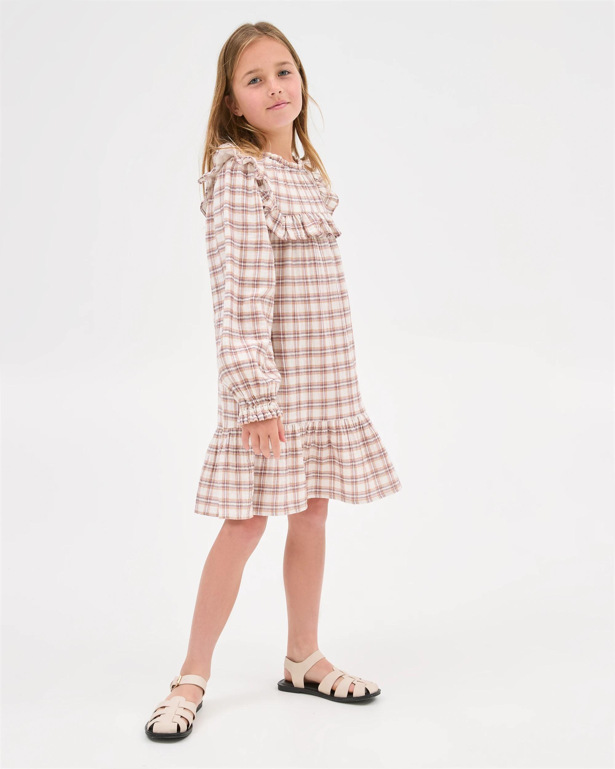 1 Target Kids Long Balloon Sleeve Woven Dress CHECK, 1 of 8