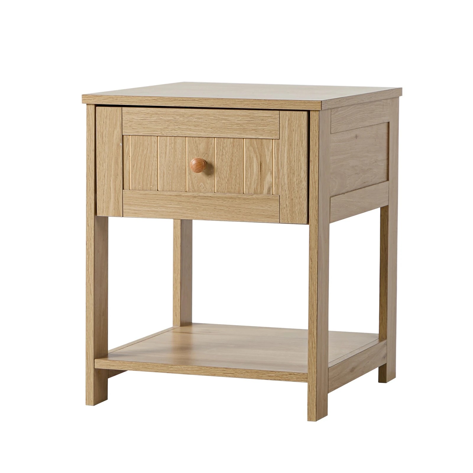 1 Oikiture Bedside Table Side End 1 Drawer Storage Shelf Nightstand - Natural, 1 of 8