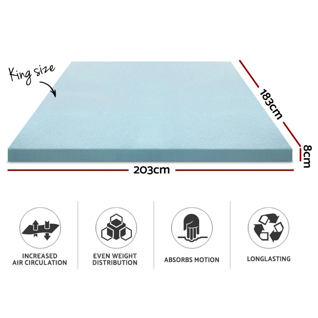 2 Giselle Bedding Memory Foam Mattress Topper Cool Gel 8cm King - King Bed - Blue, 2 of 8