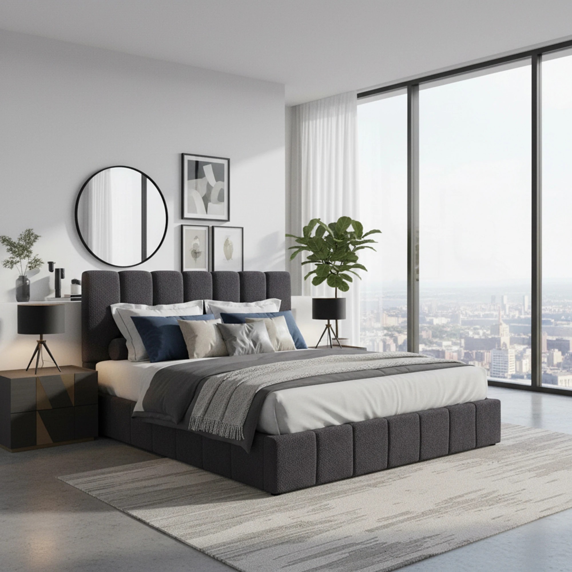 1 Milano Luxe Linear Boucle Gas Lift Bed Frame King Single - Charcoal, 1 of 5