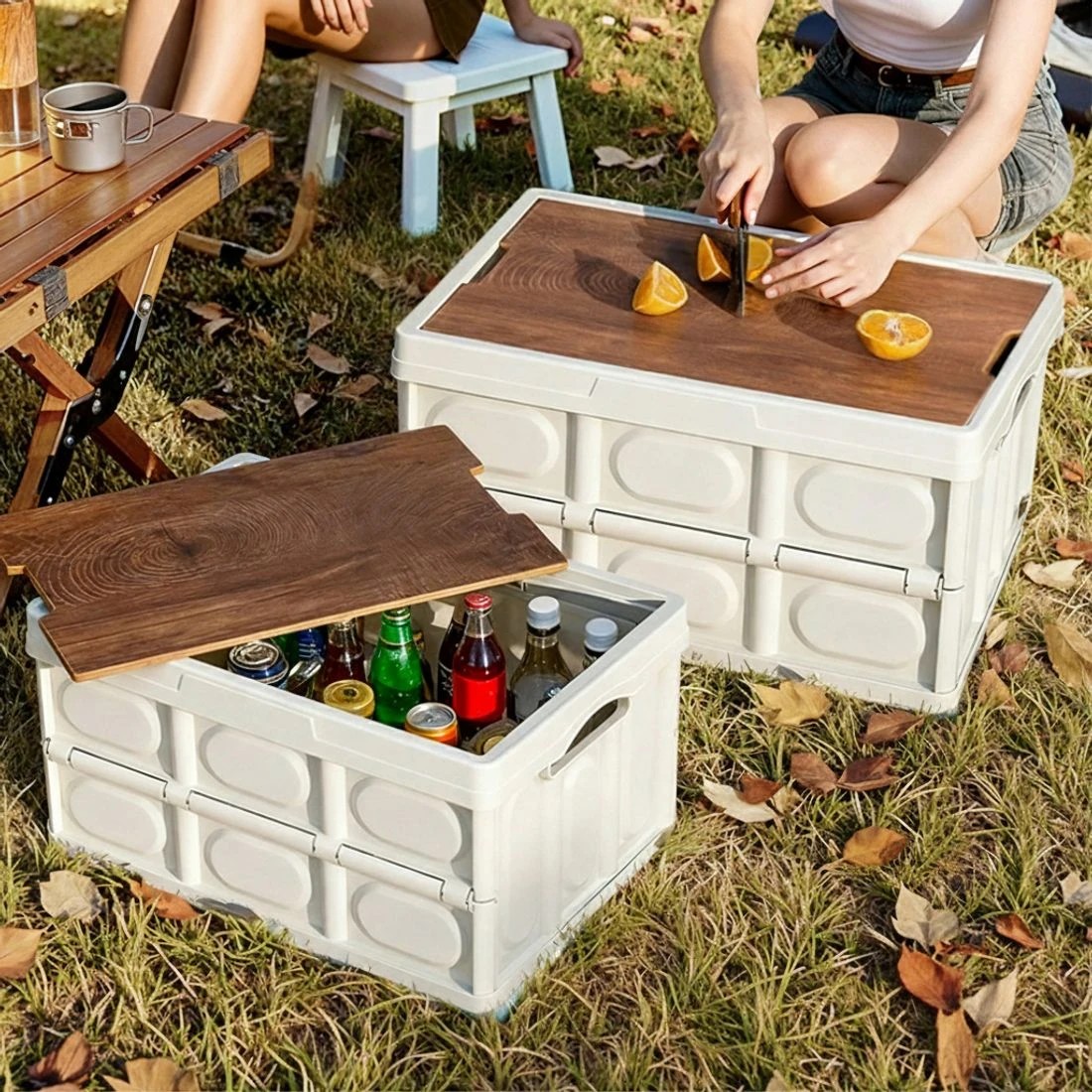 5 Gardeon Collapsible Outdoor Storage Box 50L Stackable Folding Camping Organizer Plywood Lid - Multi, 5 of 7