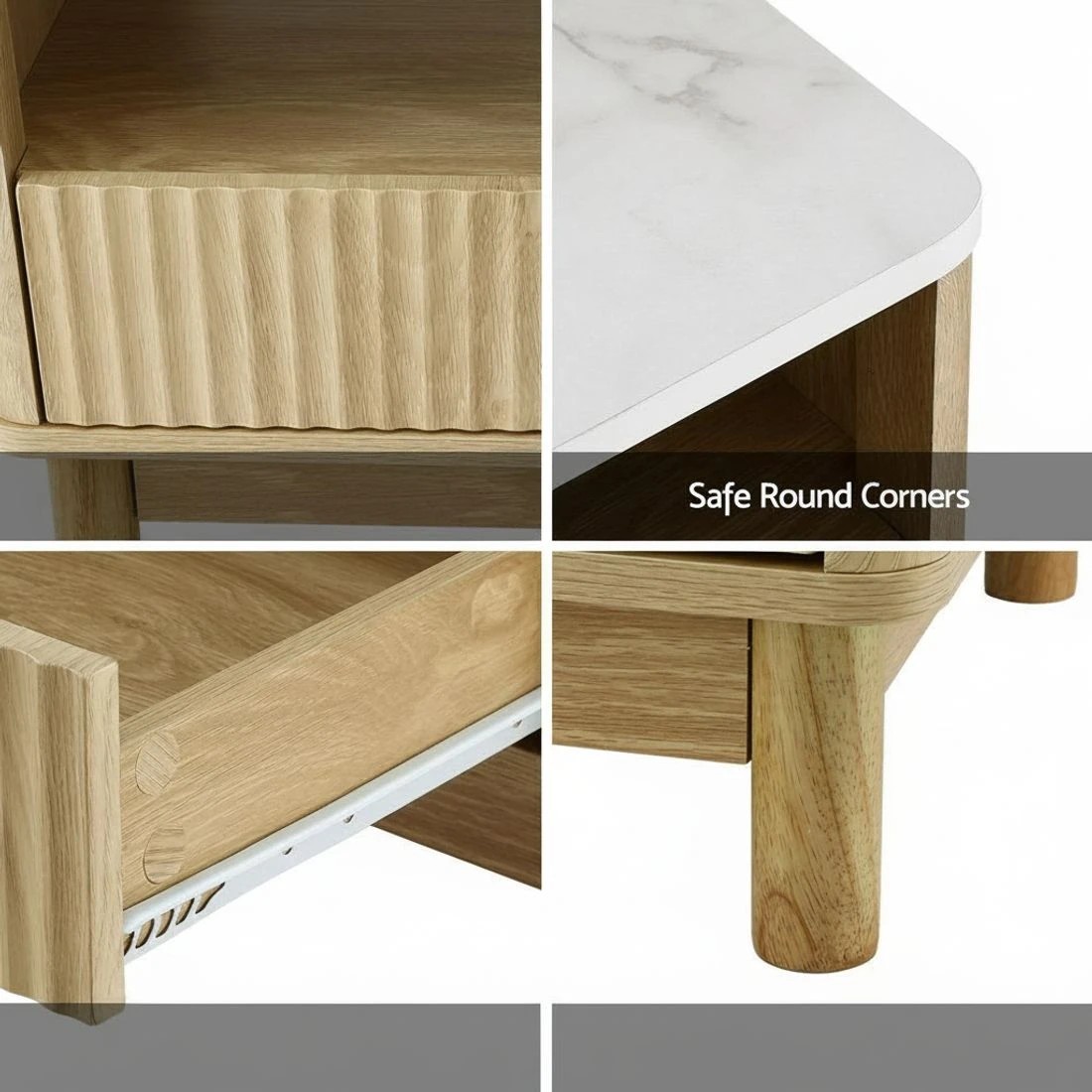 5 Artiss Coffee Table Drawer Shelf Marble Effect Wood& - Natural, 5 of 7