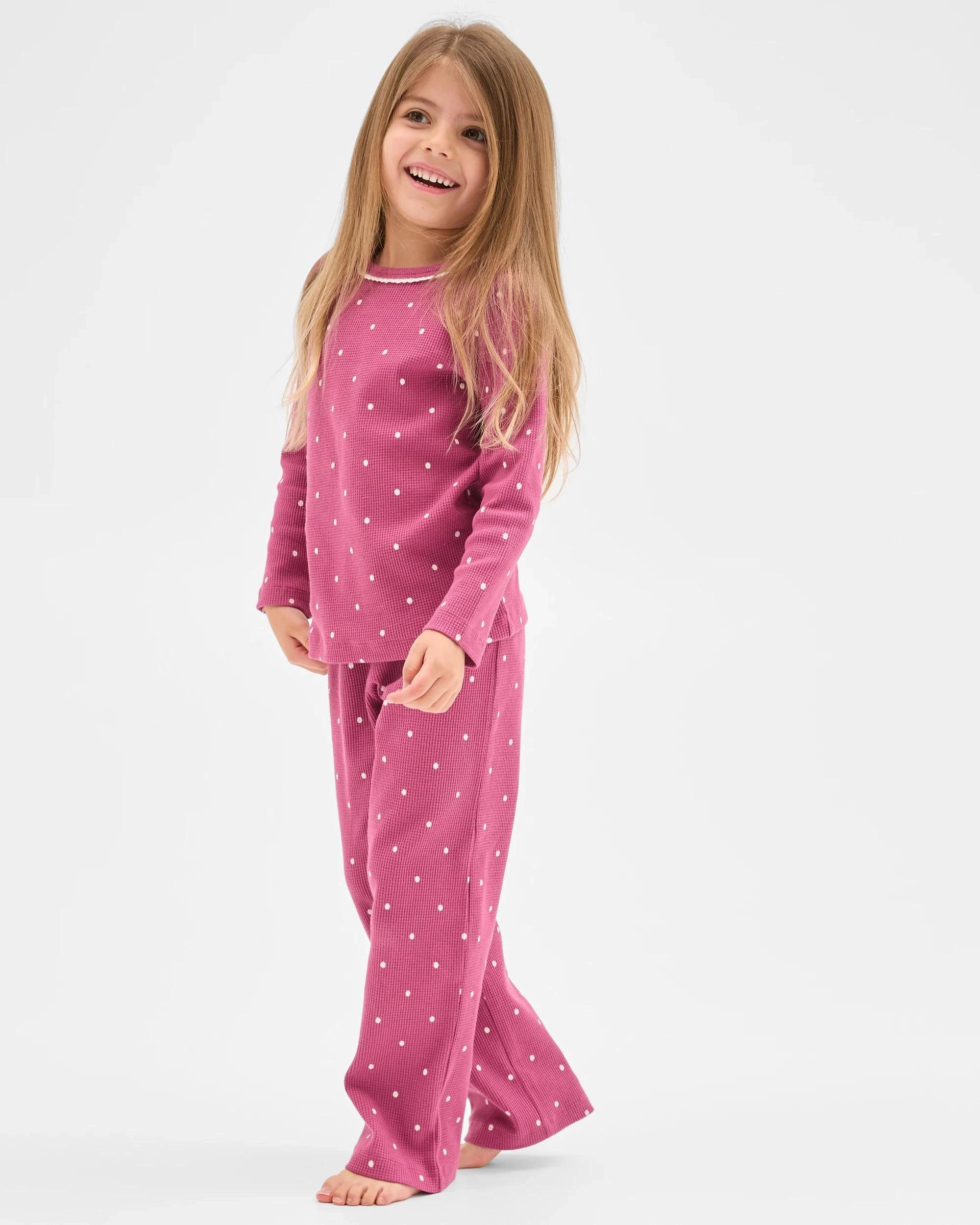 4 Target Kids Australian Cotton Younger Girls Waffle Knit Pyjama Set SPOT, 4 of 9