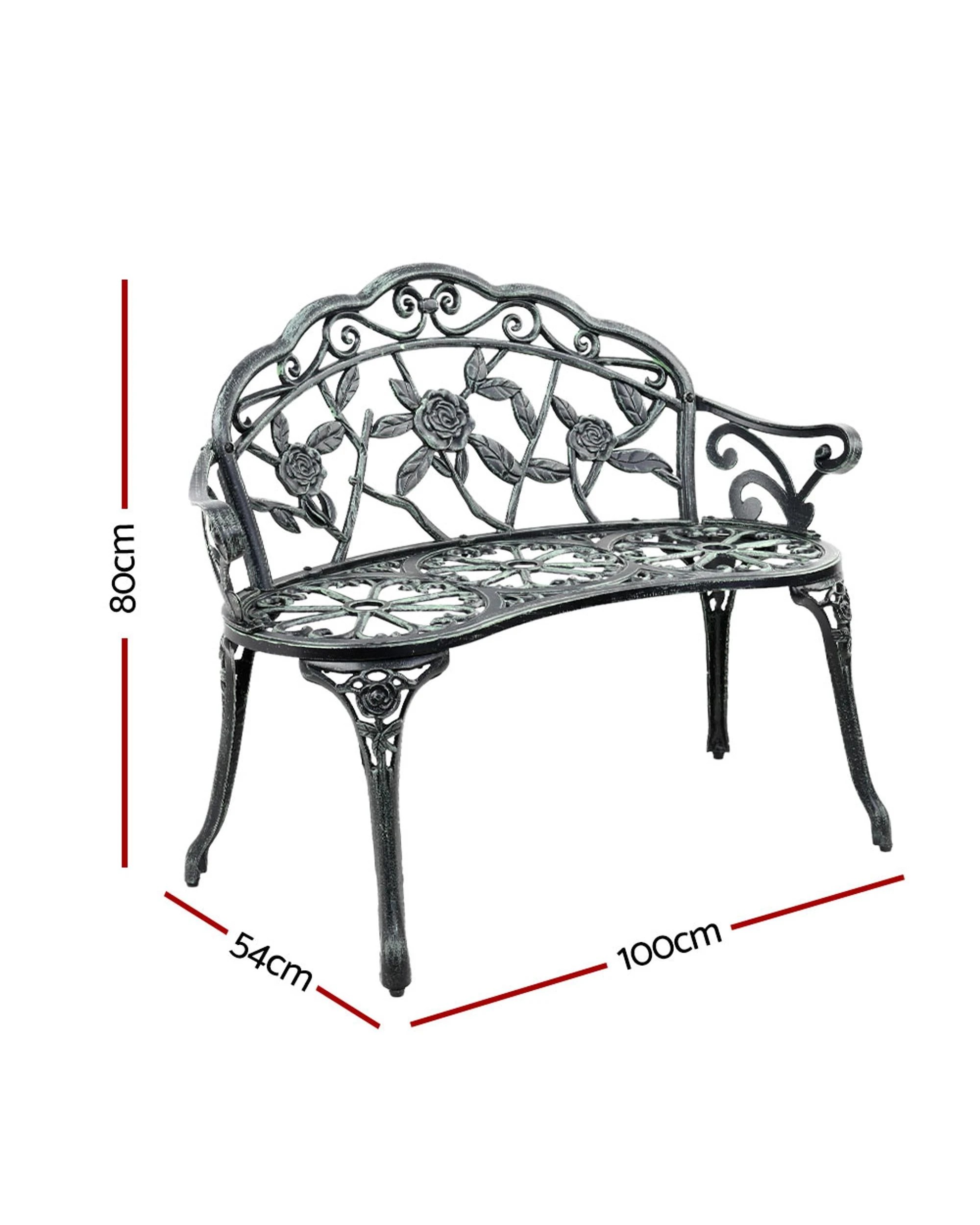 2 Gardeon Outdoor Garden Bench Seat 100cm Cast Aluminium Patio Chair - Green, 2 of 8