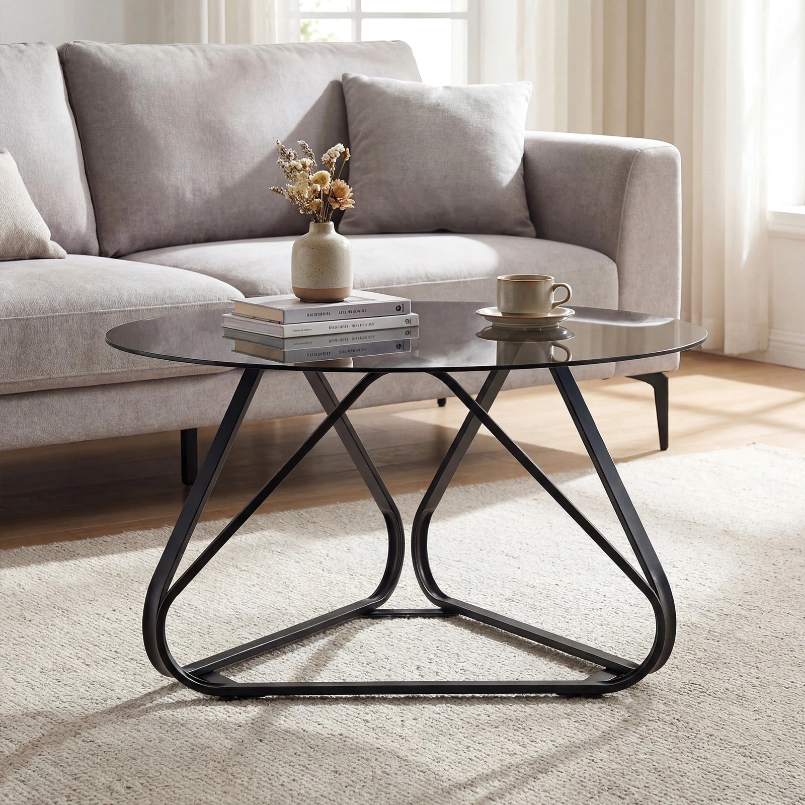 5 Costway Round Coffee Table Tempered Glass Tabletop Center Cocktail Table - Black, 5 of 7
