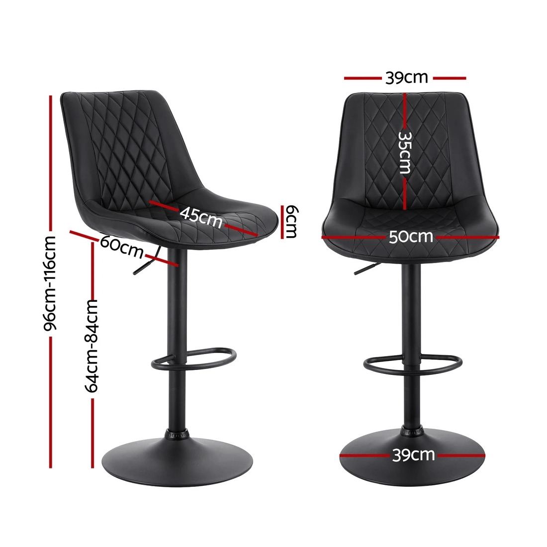 Artiss 4x Bar Stools Kitchen Swivel Gas Lift Counter Chair Shell Leather Black