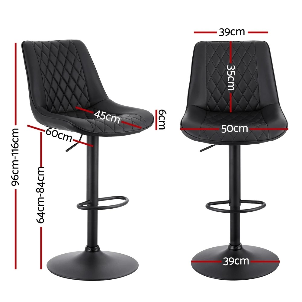 2 Artiss 2x Bar Stools Kitchen Swivel Gas Lift Counter Chair Diamond Leather - Black, 2 of 6