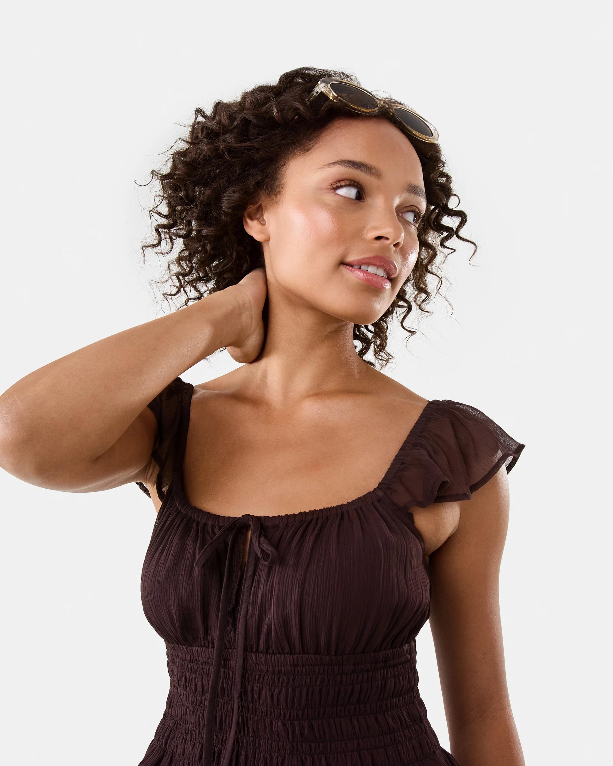 5 Tie Front Boho Top Choc Plum, 5 of 7