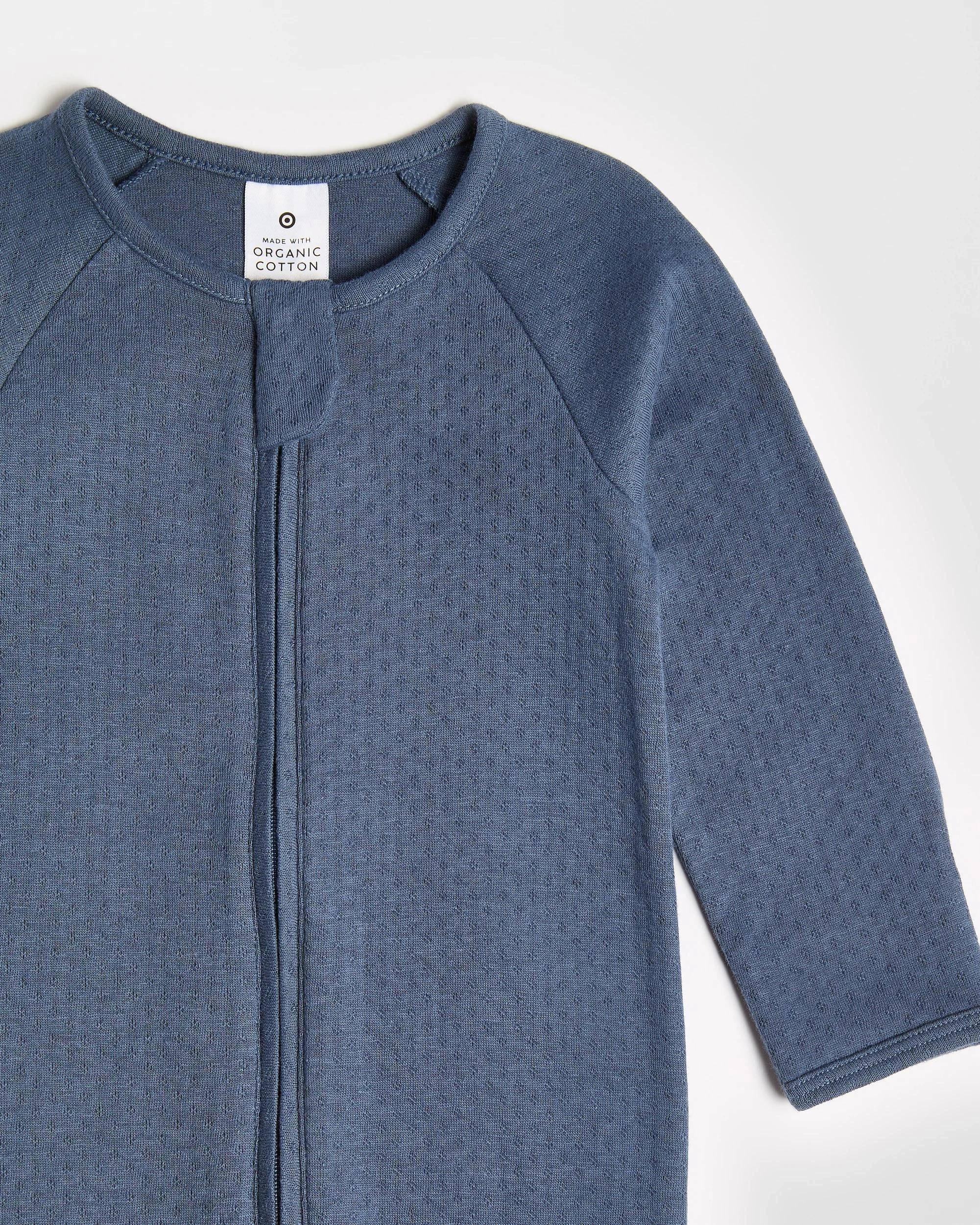 2 Target Organic Cotton Baby Pointelle Zip Coverall NAVY BLUE, 2 of 3