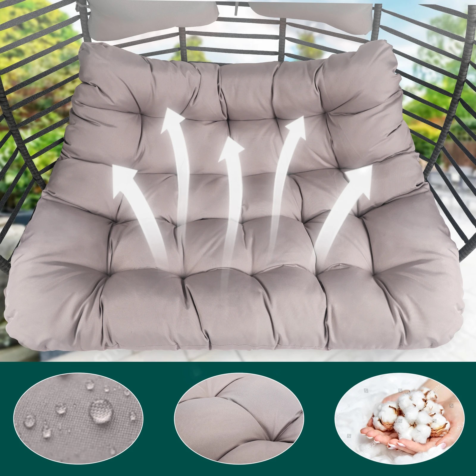 6 Alfordson Outdoor Egg Swing Chair 2 Seater Wicker Rattan Pod Hanging - Light Grey, 6 of 10