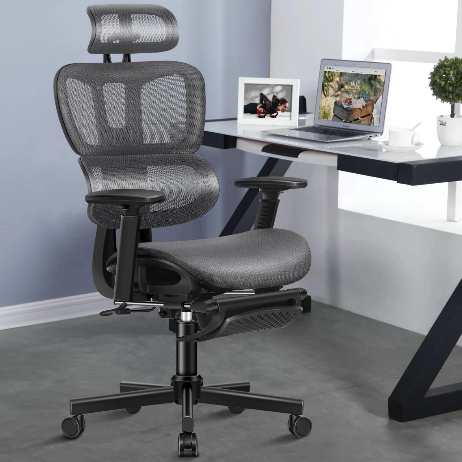 2 Alfordson Ergonomic Office Chair Mesh Executive Seat Work Computer Gaming - Grey, 2 of 10