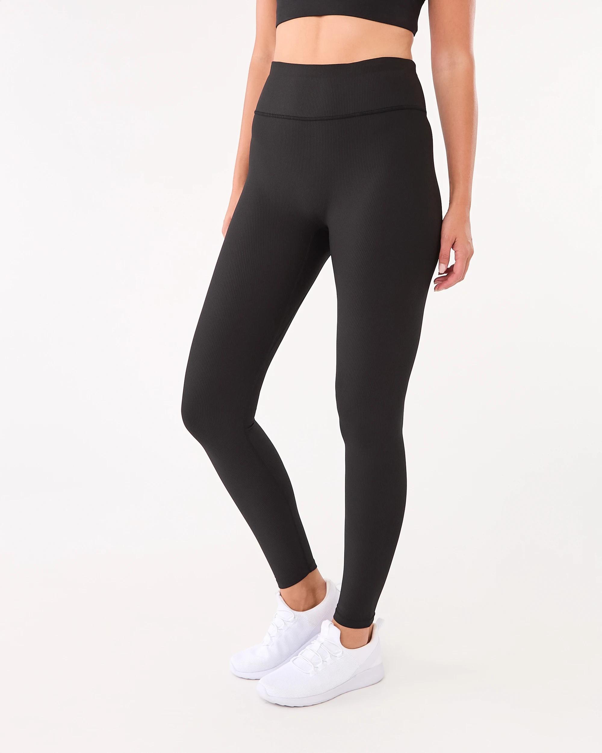2 Active Womens Ribbed Leggings Black, 2 of 5