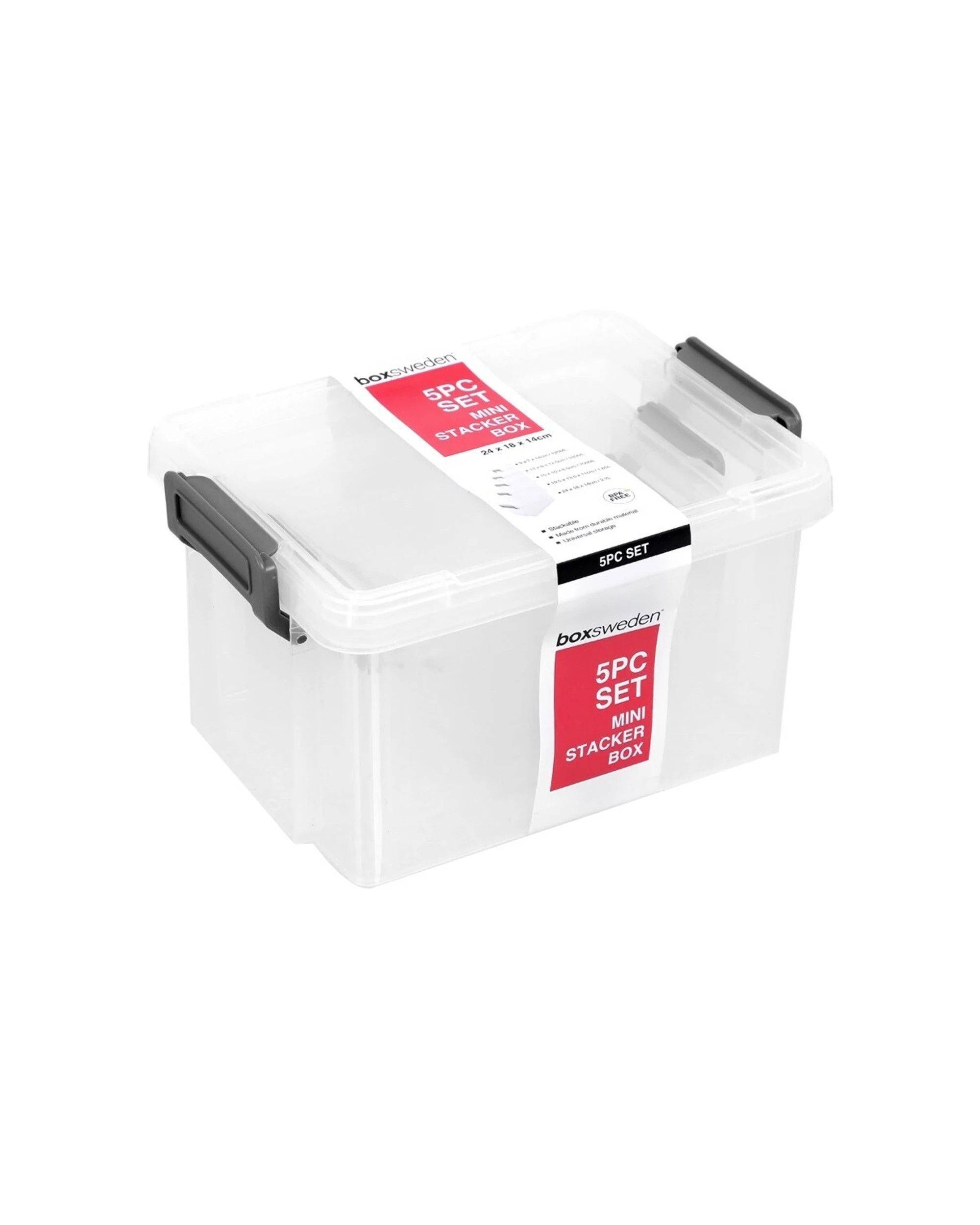 4 Boxsweden Mini Stacker Box 5 Piece Set Stackable Clip Lock Lid Various Sizes
 - plain, 4 of 4