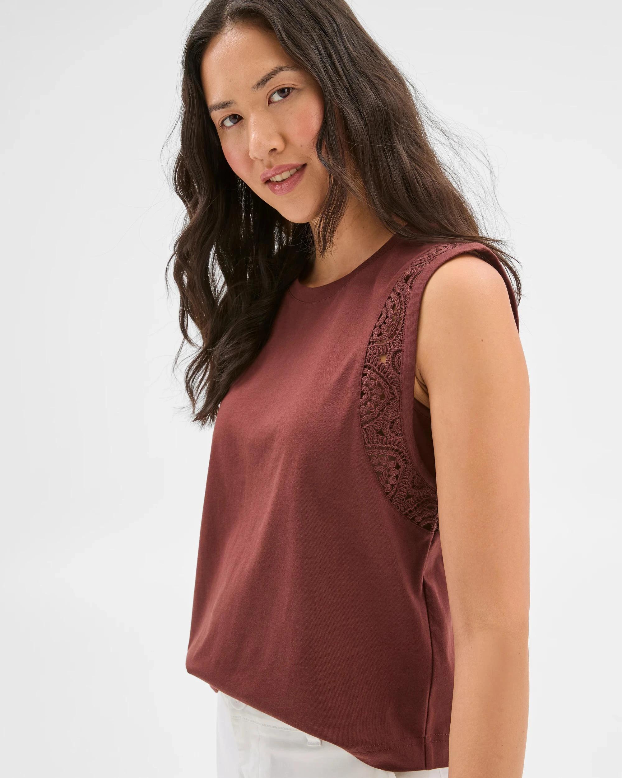 3 Target Australian Cotton Sleeveless Crochet Tank Top REDWOOD, 3 of 4